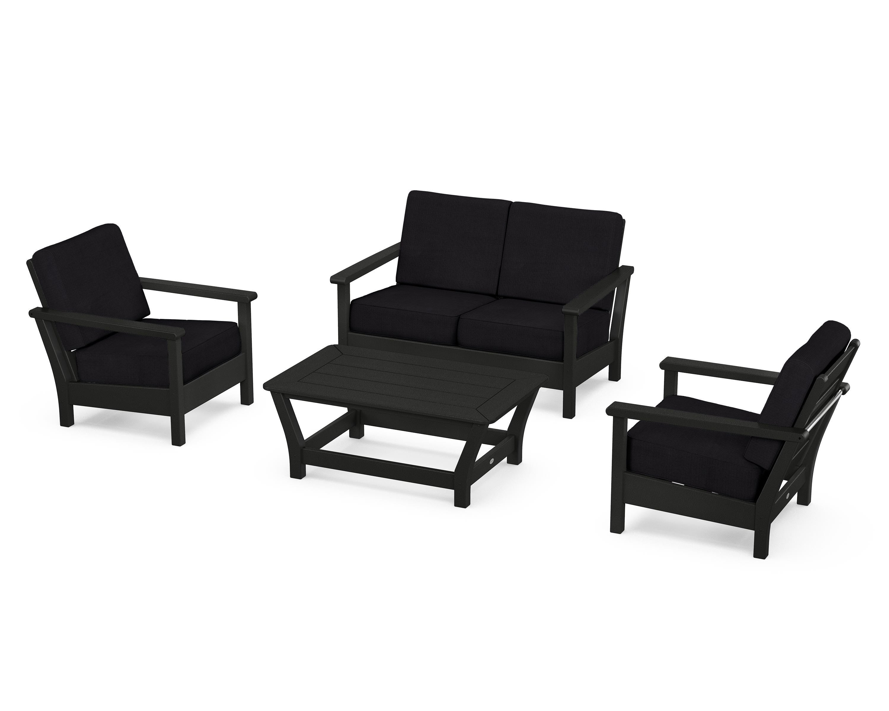 POLYWOOD® Harbour 4-Piece Deep Seating Set in Black / Midnight Linen