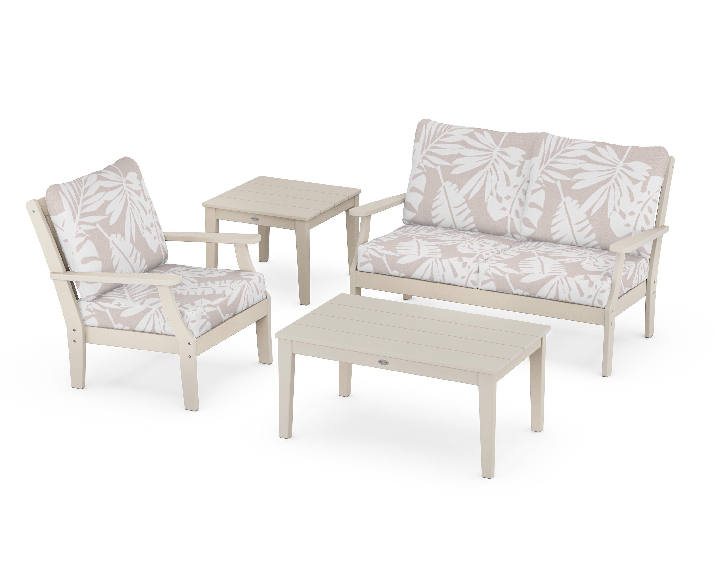 POLYWOOD® Braxton 4-Piece Deep Seating Set in Sand / Leaf Dune Burlap