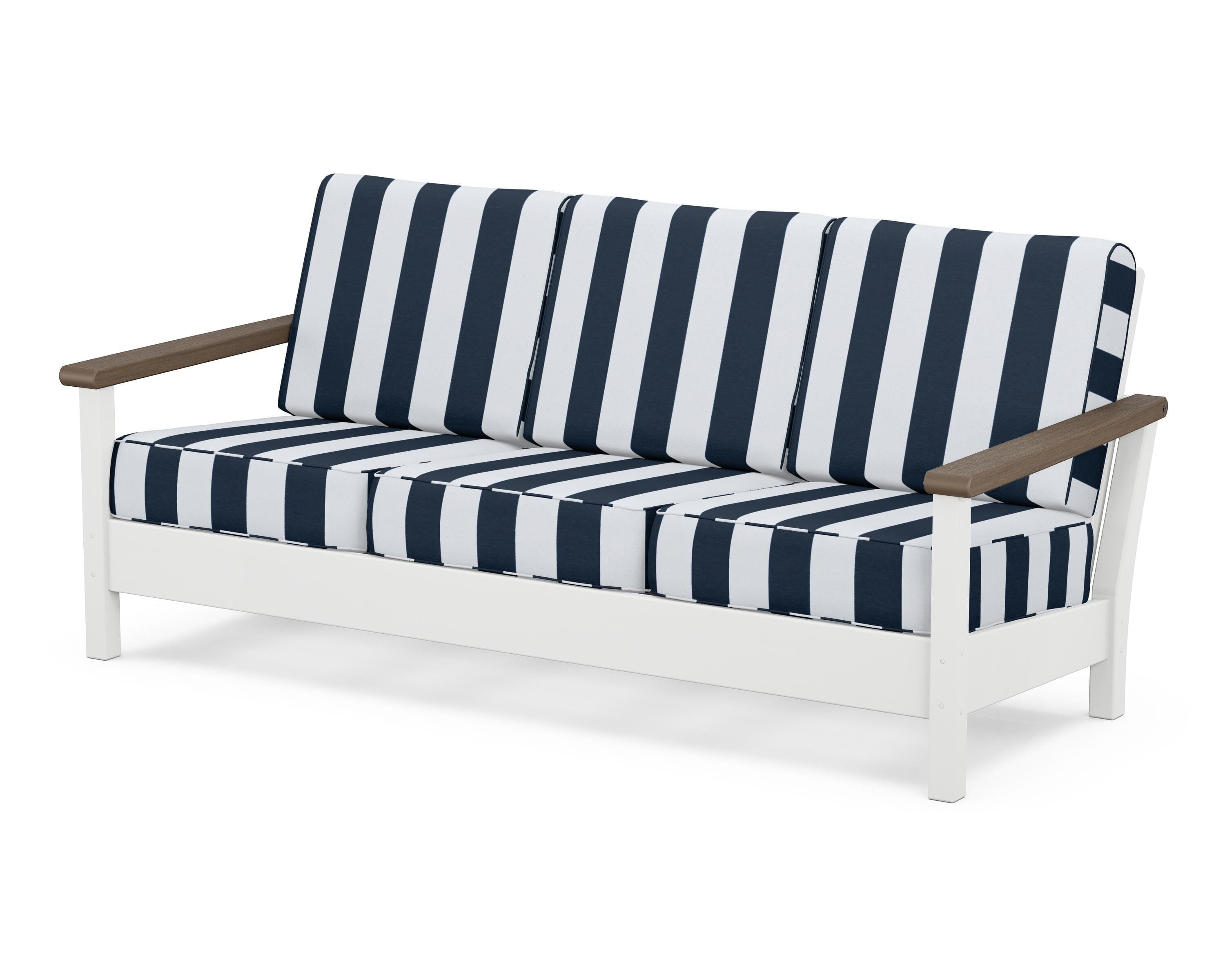 POLYWOOD® Harbour Deep Seating Sofa in White / Kona / Cabana Stripe Marine Indigo
