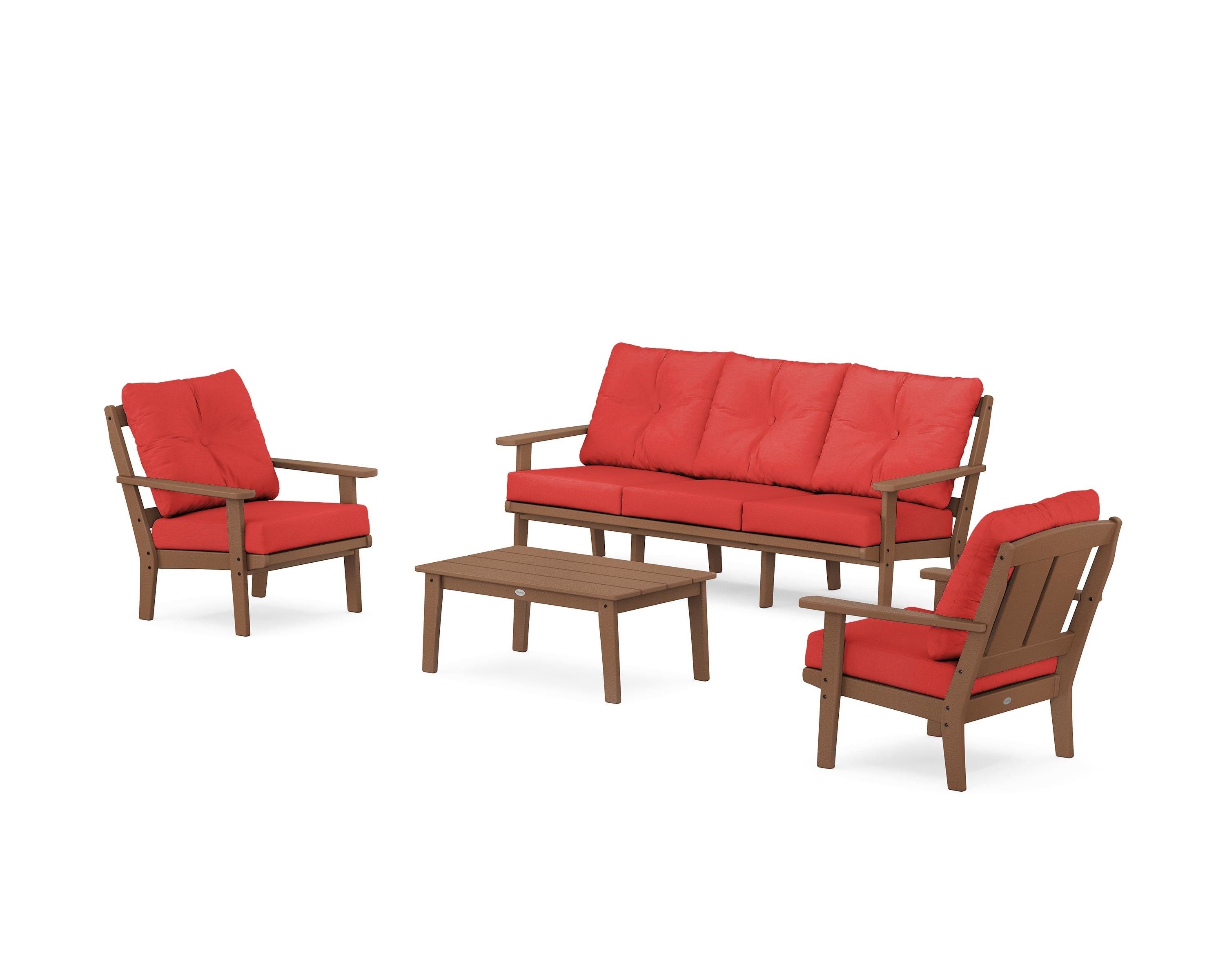 POLYWOOD® Mission 4-Piece Deep Seating Set with Sofa in Teak / Crimson Linen