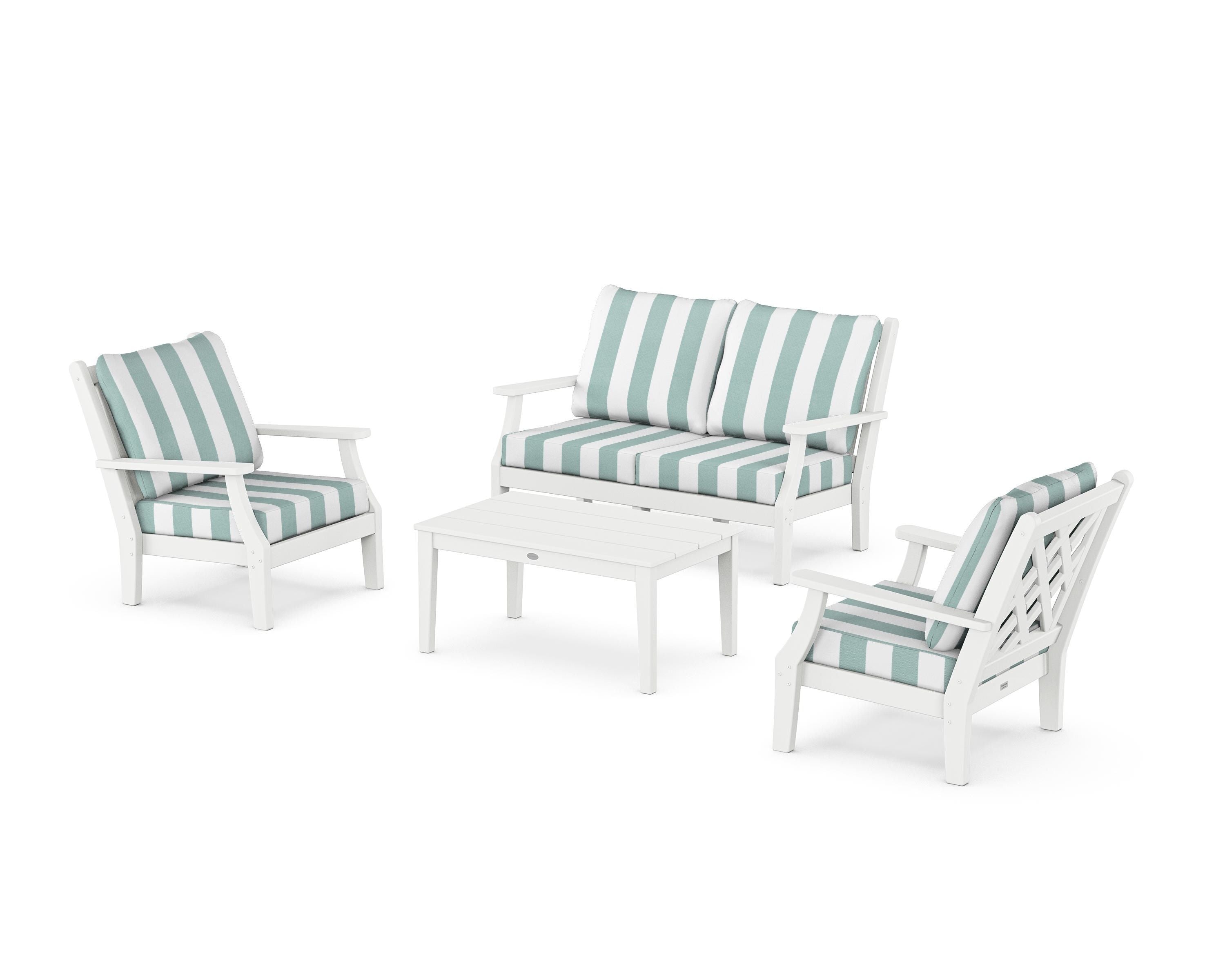 Country Living Wovendale 4-Piece Deep Seating Set with Loveseat in White / Cabana Stripe Glacier Spa