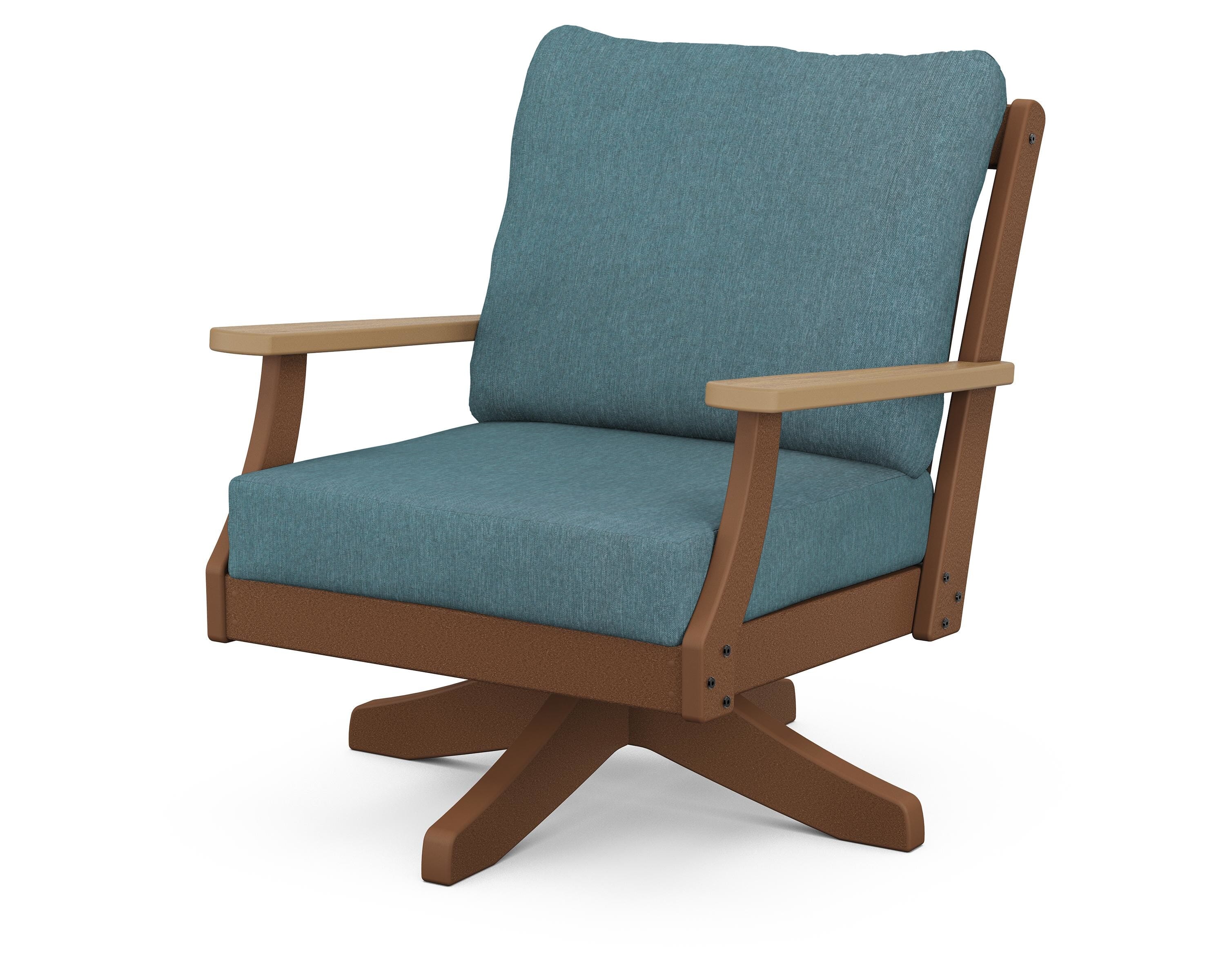 POLYWOOD® Braxton Deep Seating Swivel Chair in Teak / Natural / Ocean Teal