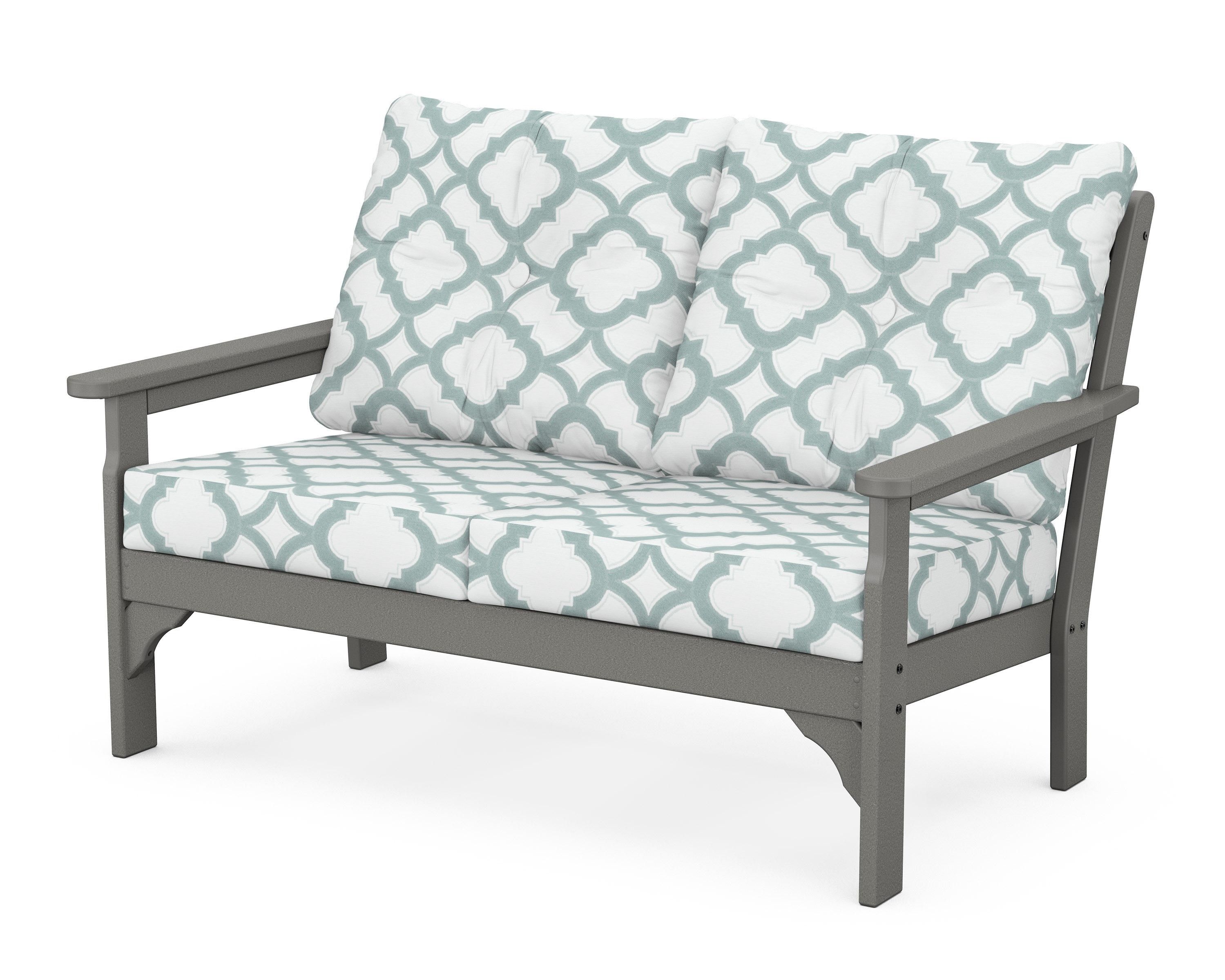 POLYWOOD® Vineyard Deep Seating Loveseat in Slate Grey / Trellis Glacier Spa
