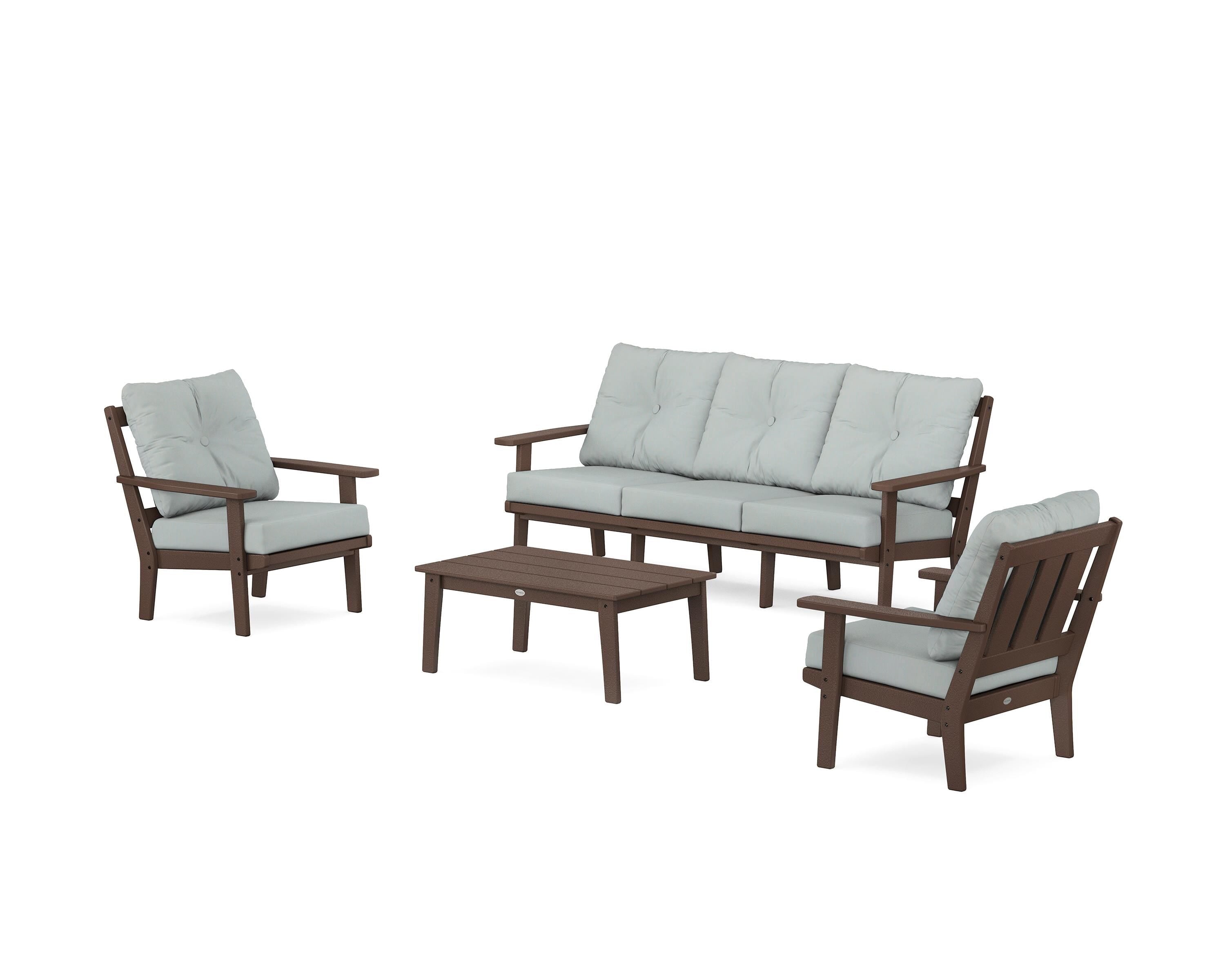 POLYWOOD® Oxford 4-Piece Deep Seating Set with Sofa in Mahogany / Spa