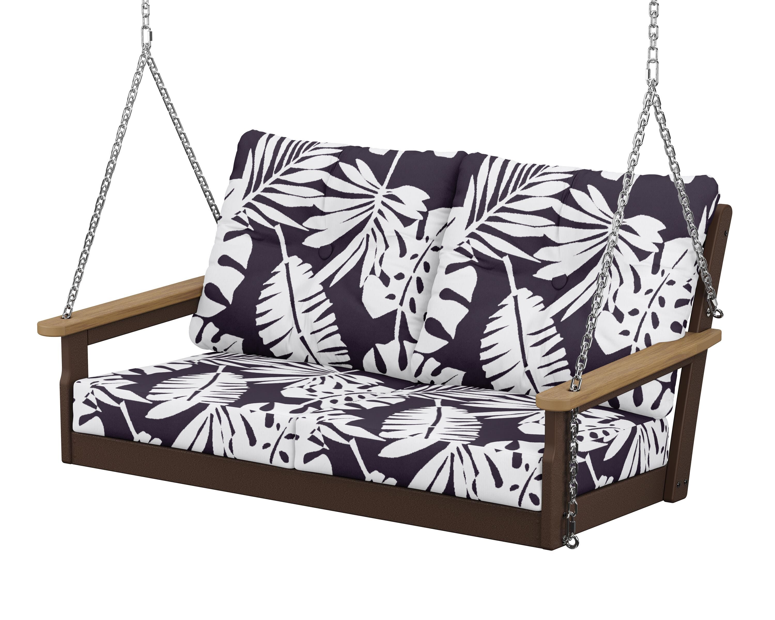 POLYWOOD® Vineyard Deep Seating Swing in Mahogany / Natural / Leaf Navy