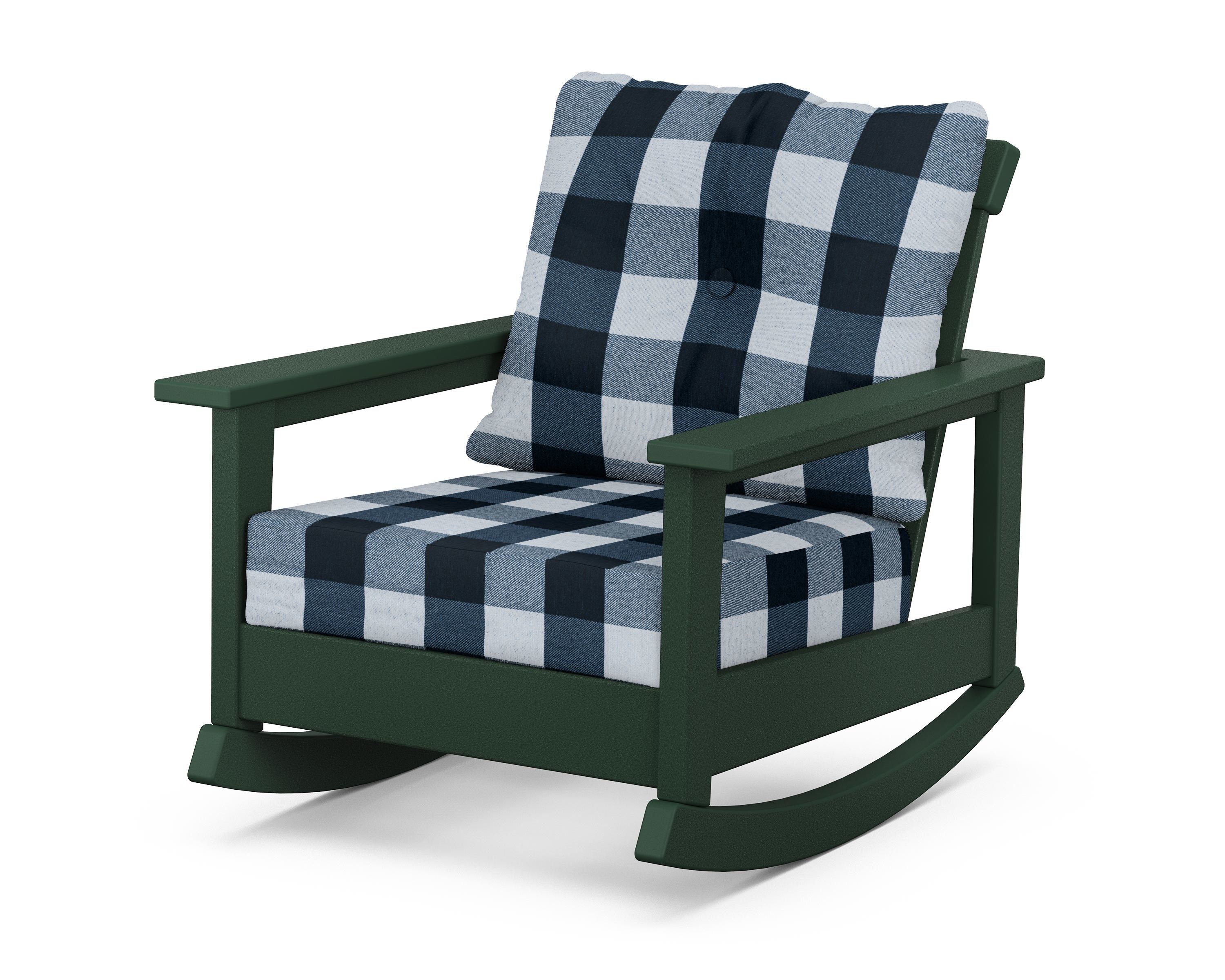 POLYWOOD® Prescott Deep Seating Rocking Chair in Green / Buffalo Plaid Marine Indigo