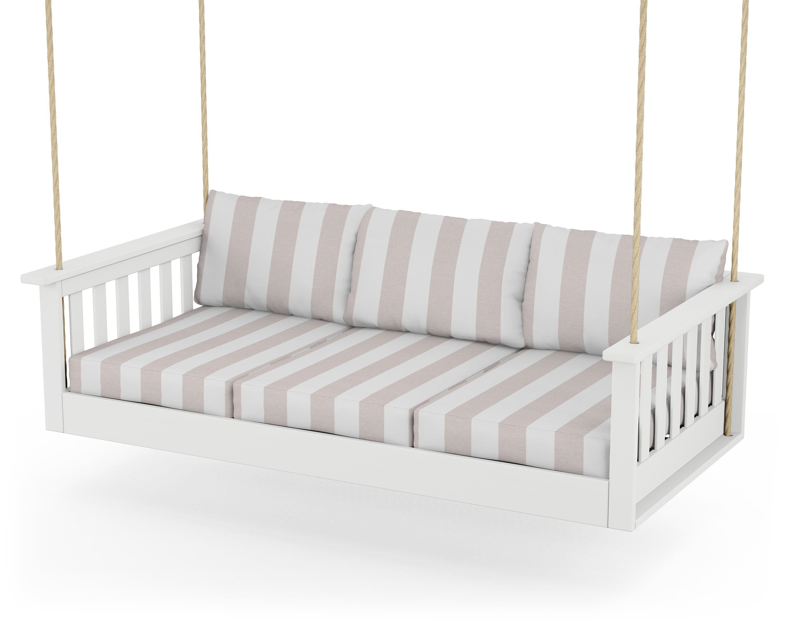 POLYWOOD® Vineyard Daybed Swing in White / Cabana Stripe Dune Burlap