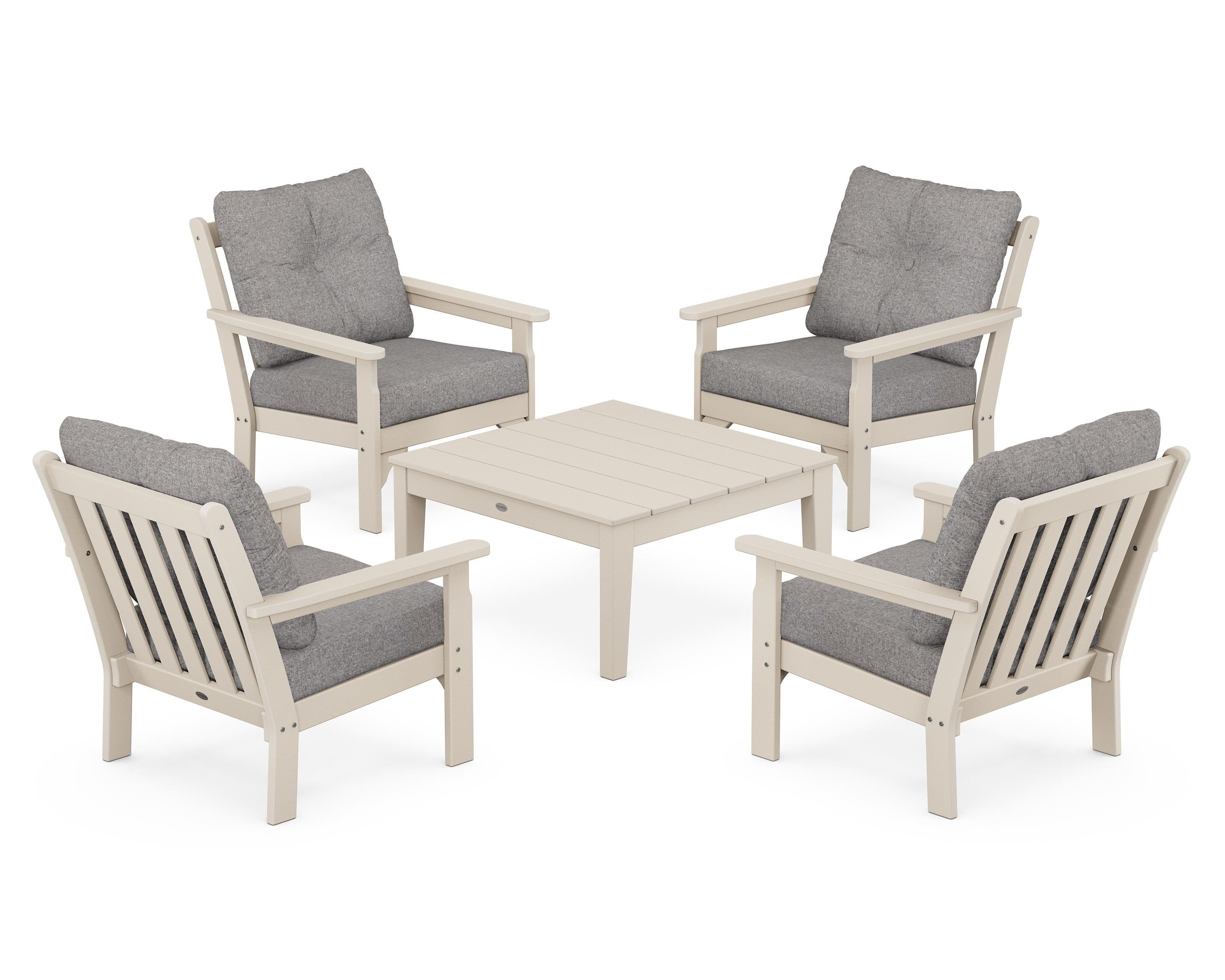 POLYWOOD® Vineyard 5-Piece Deep Seating Conversation Set in Sand / Grey Mist