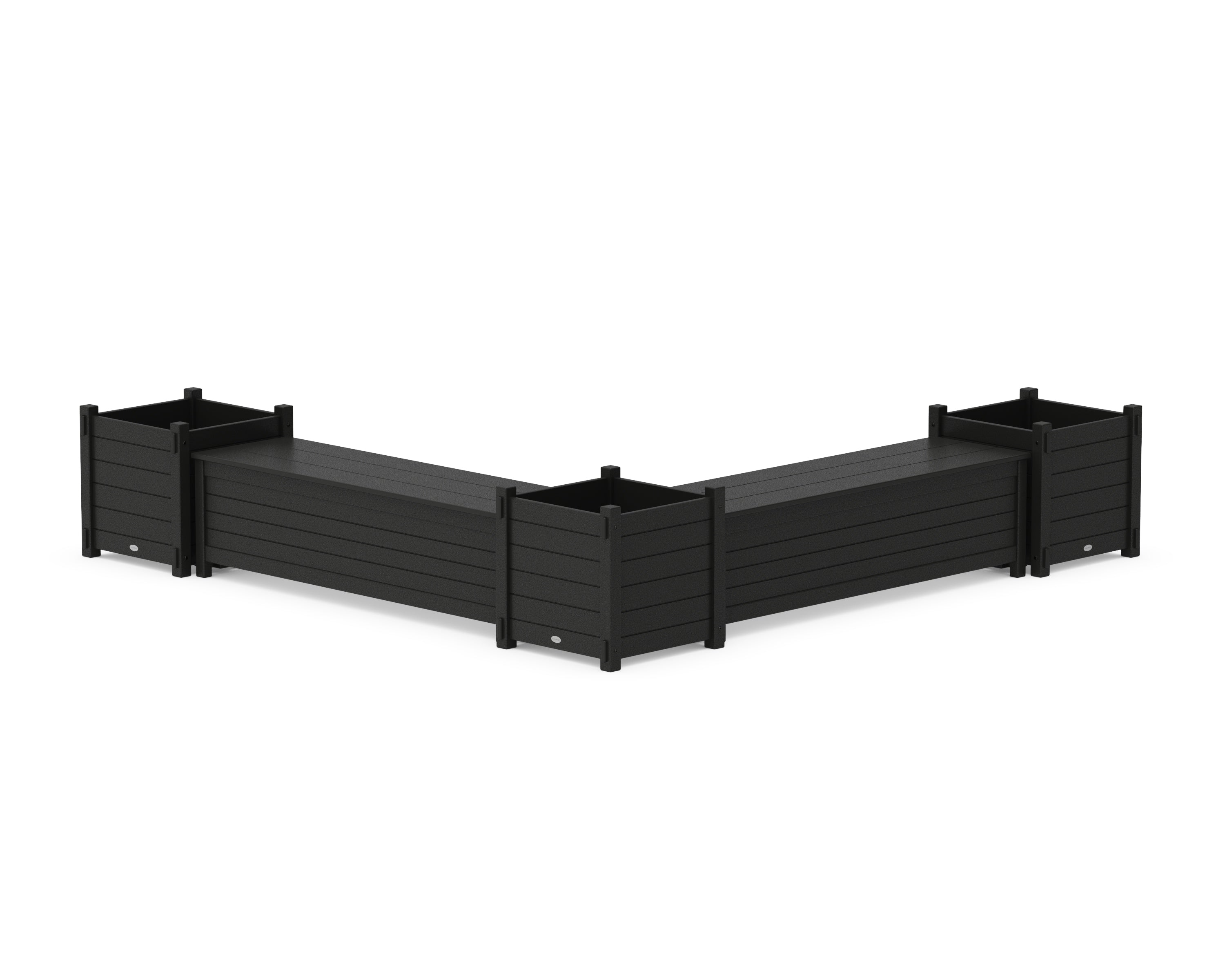 POLYWOOD® 60" Nautical L- Shaped Planter Storage Bench Corner Set- Large in Black