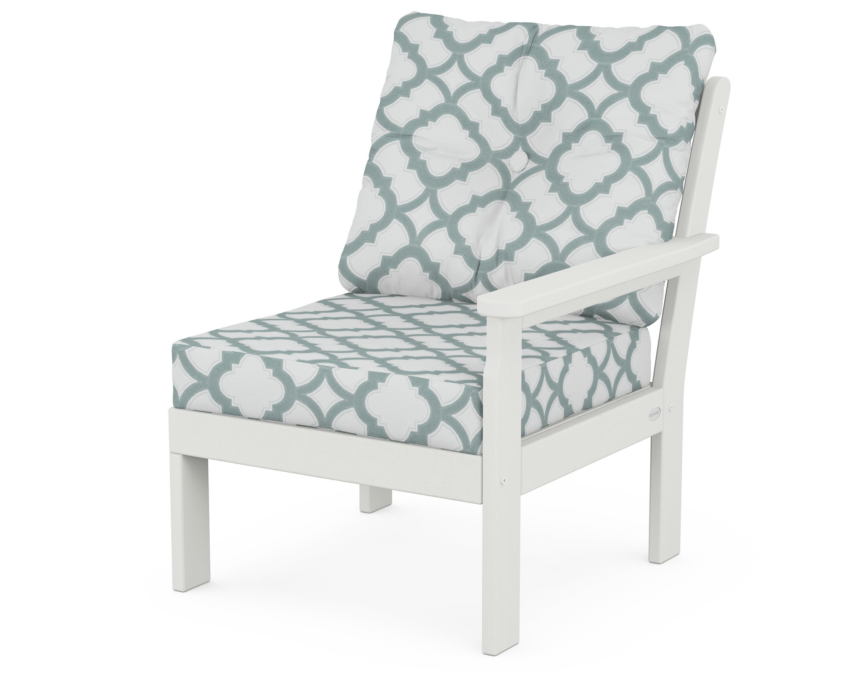POLYWOOD® Vineyard Modular Right Arm Chair in Vintage White / Trellis Glacier Spa