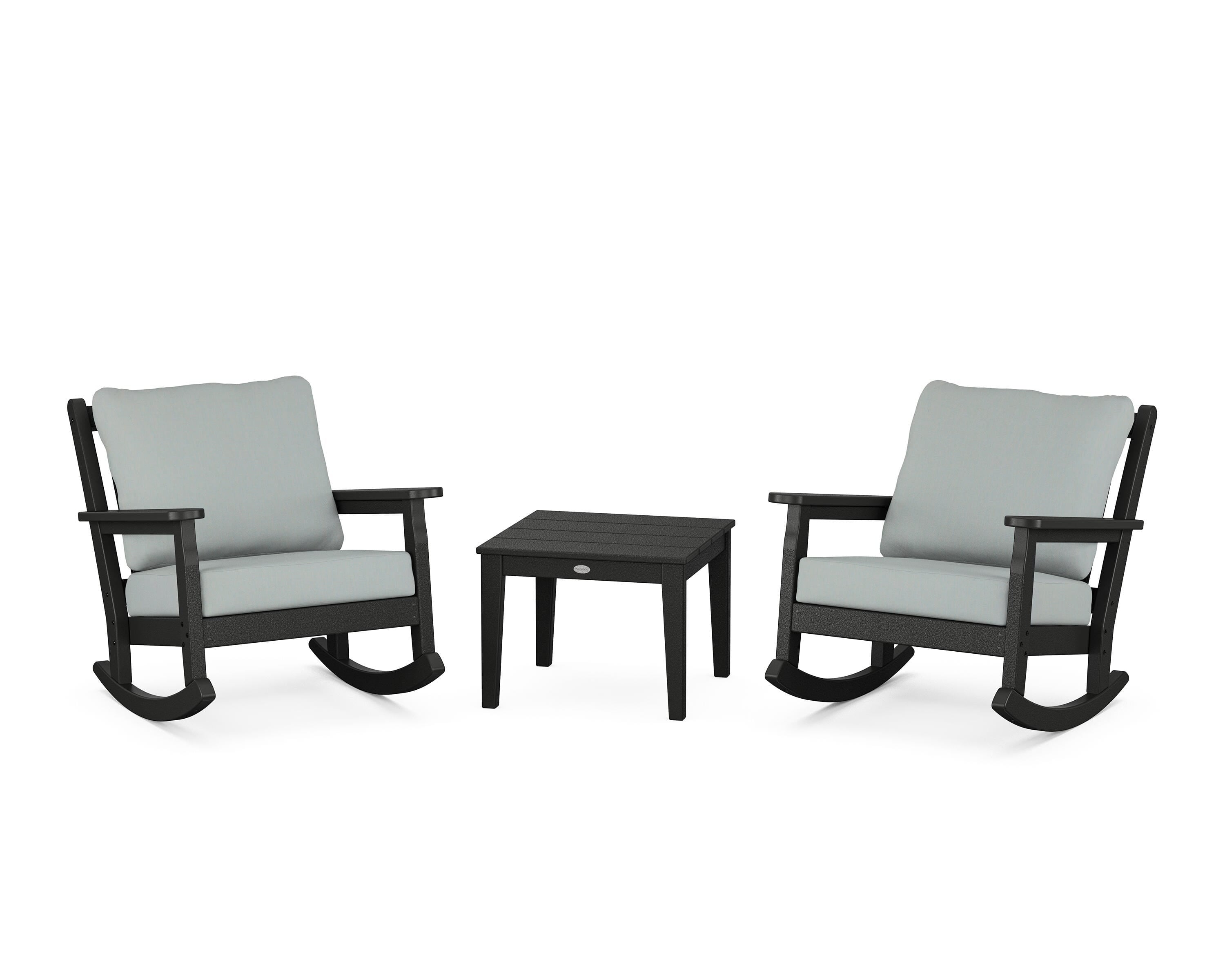 POLYWOOD® Chippendale 3-Piece Deep Seating Rocker Set in Black / Spa
