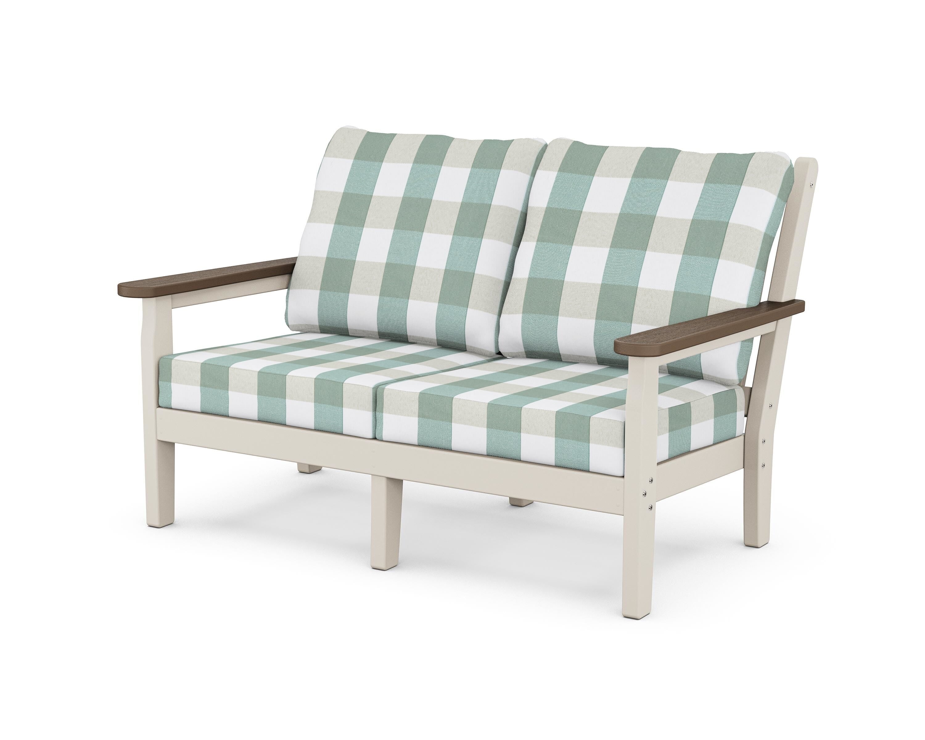 POLYWOOD® Chippendale Deep Seating Loveseat in Sand / Kona / Buffalo Plaid Glacier Spa
