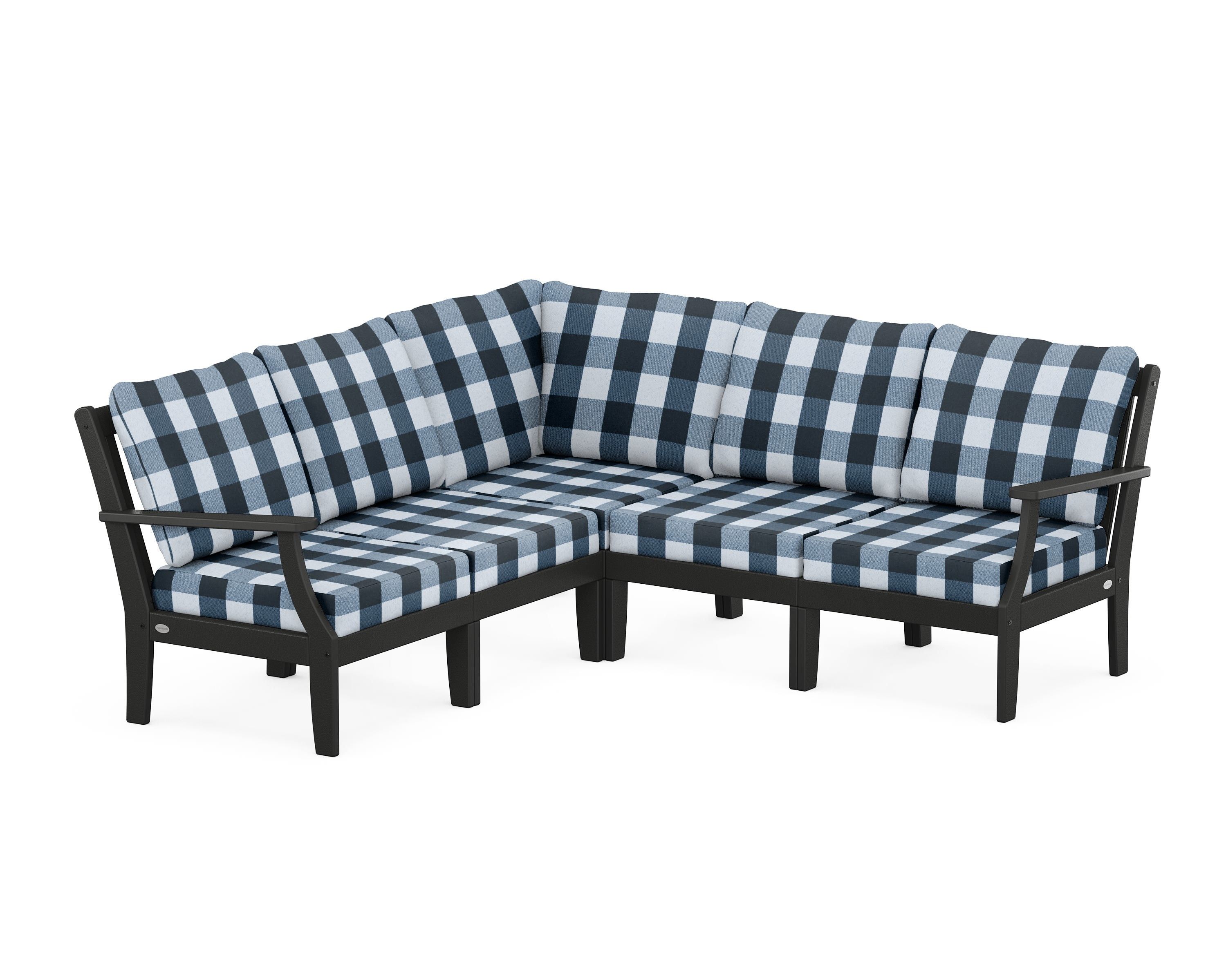 POLYWOOD® Braxton Modular 5-Piece Deep Seating Set in Black / Buffalo Plaid Marine Indigo