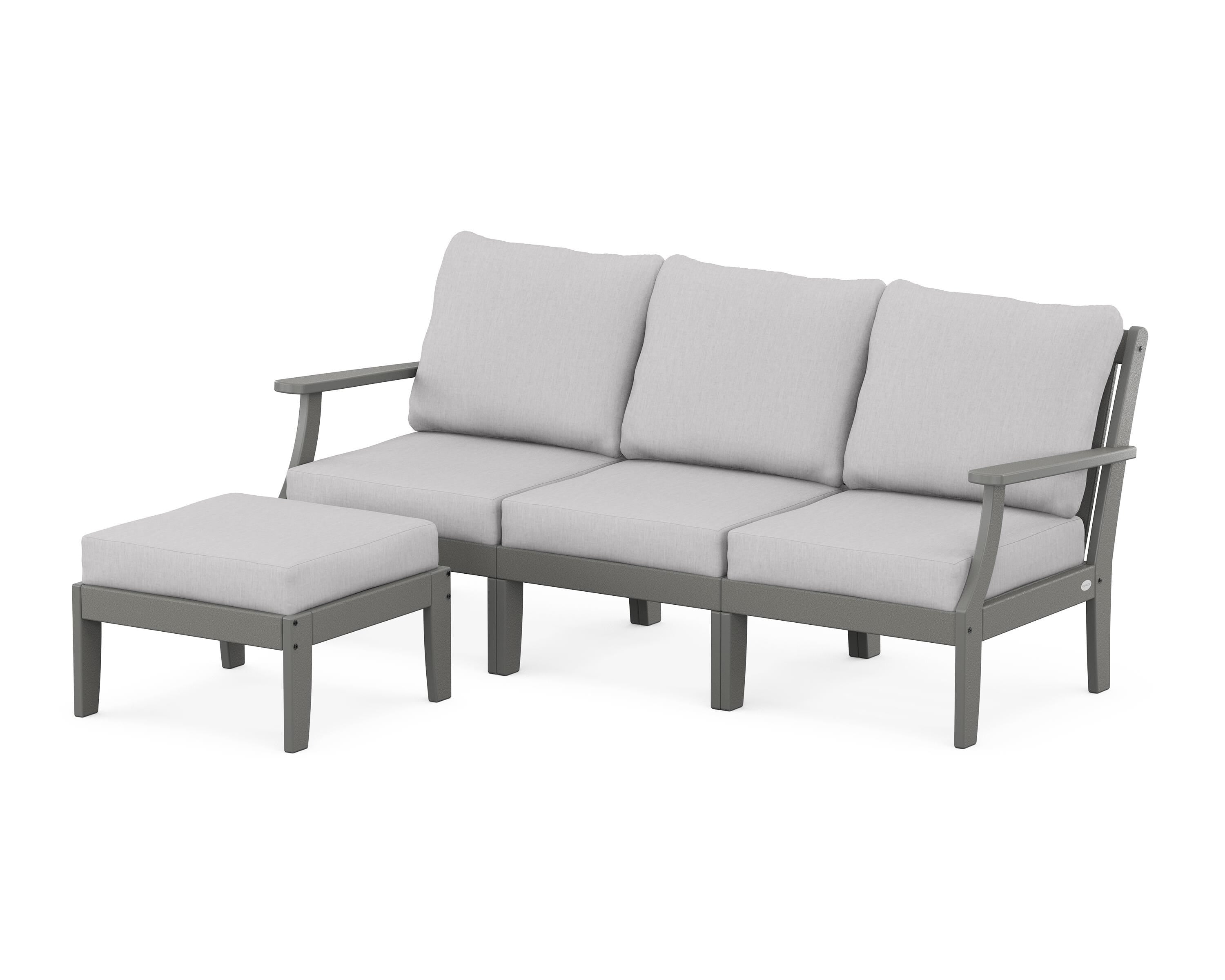 POLYWOOD® Braxton Modular 4-Piece Deep Seating Set with Ottoman in Slate Grey / Granite