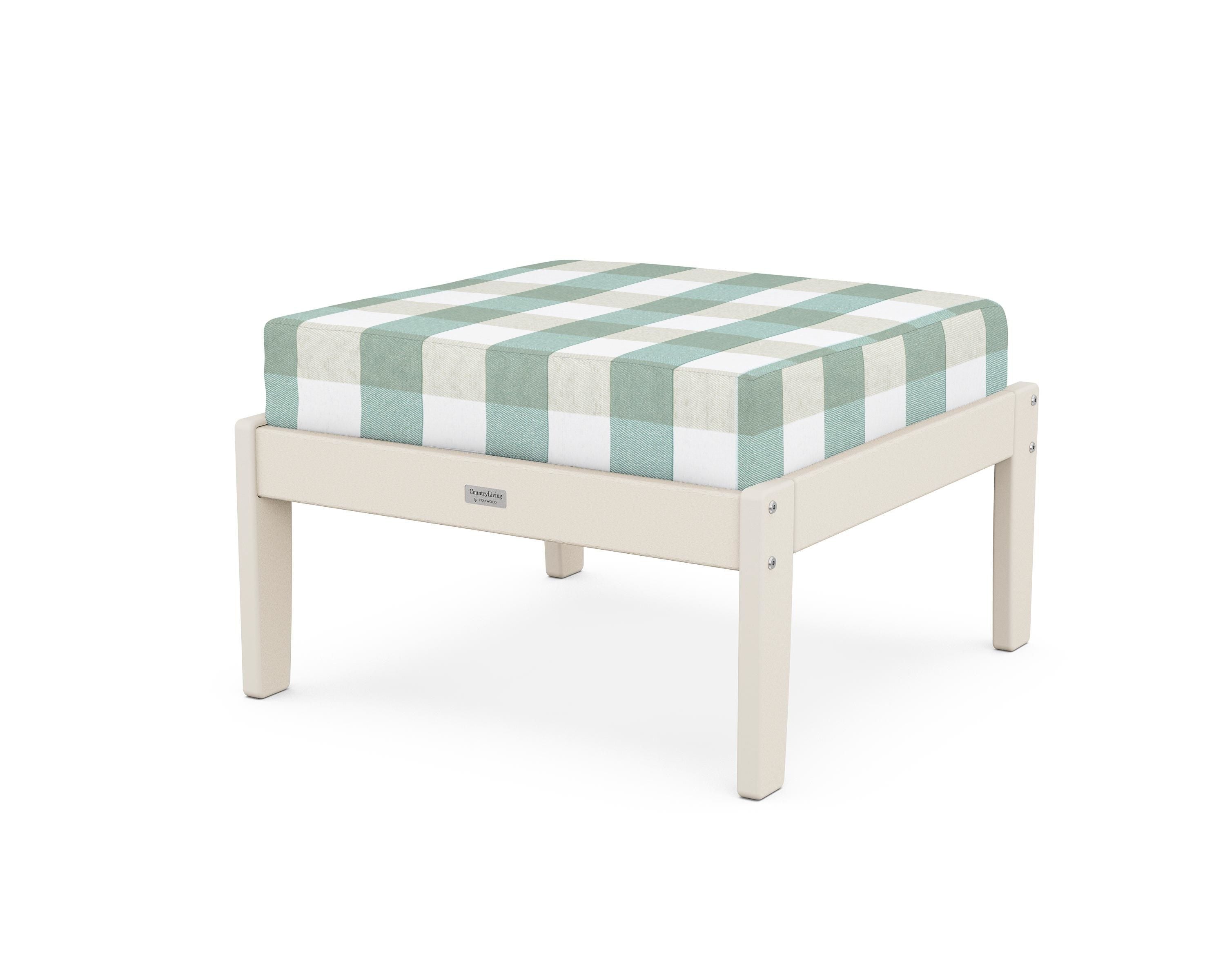 Country Living Cottage Deep Seating Ottoman in Sand / Buffalo Plaid Glacier Spa
