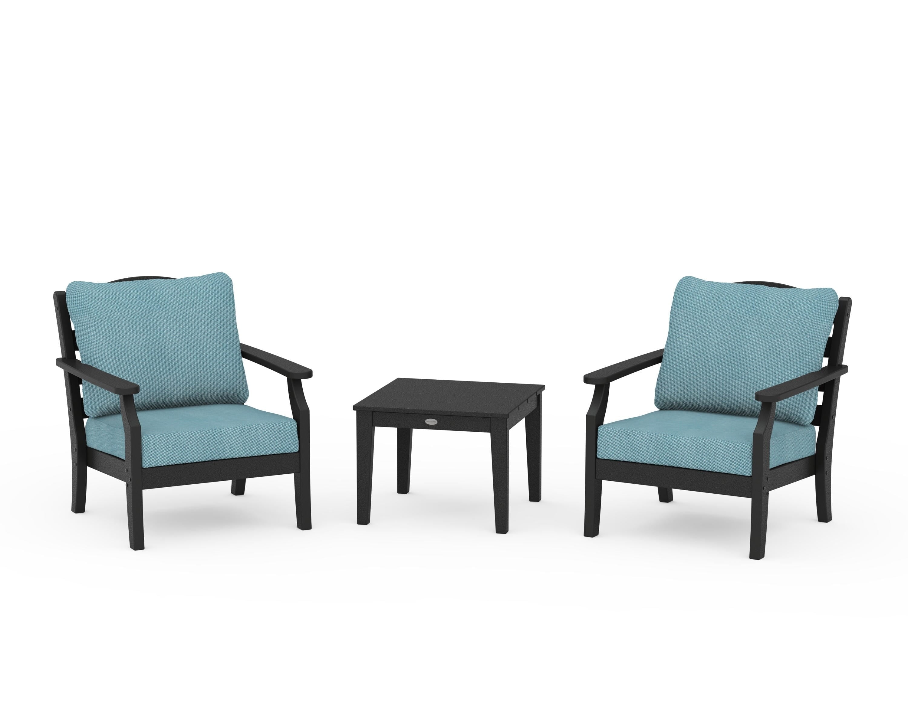 Draper James™ by POLYWOOD® Savannah 3-Piece Deep Seating Set in Black / Lattice Sky Blue