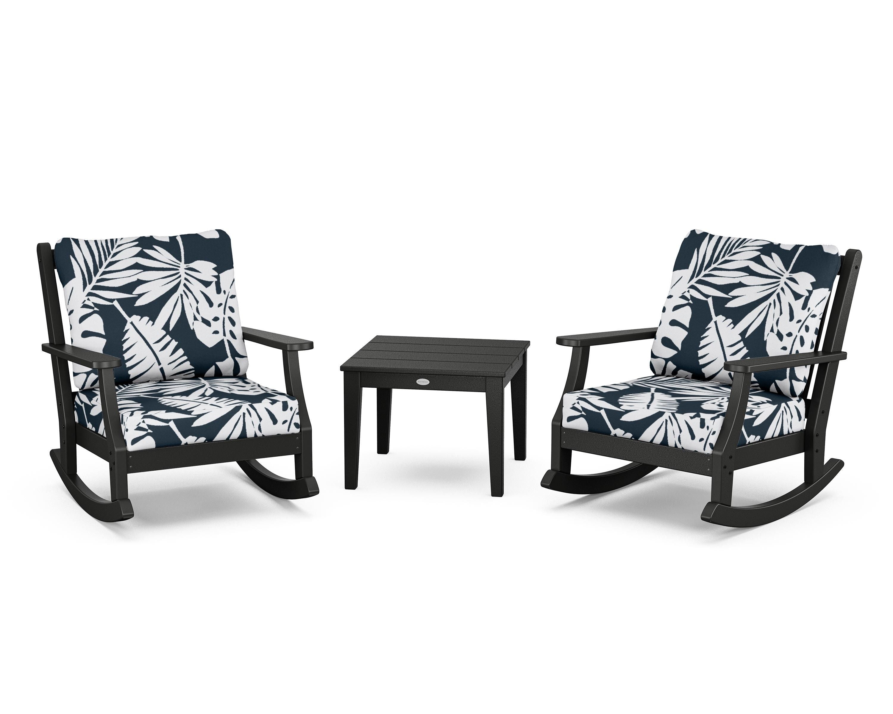 Country Living Wovendale 3-Piece Deep Seating Rocker Set in Black / Leaf Marine Indigo