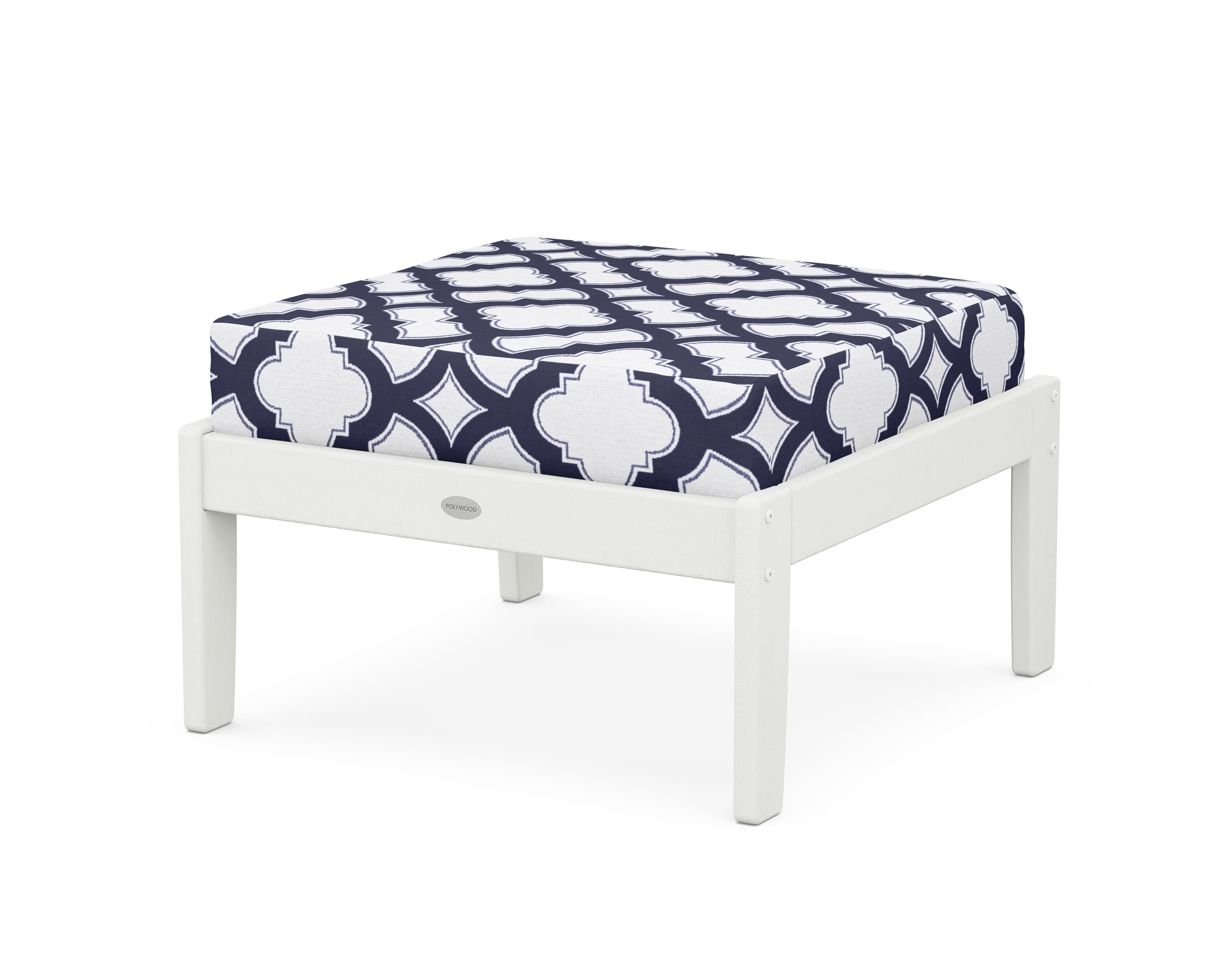 POLYWOOD® Braxton Deep Seating Ottoman in Vintage White / Trellis Navy