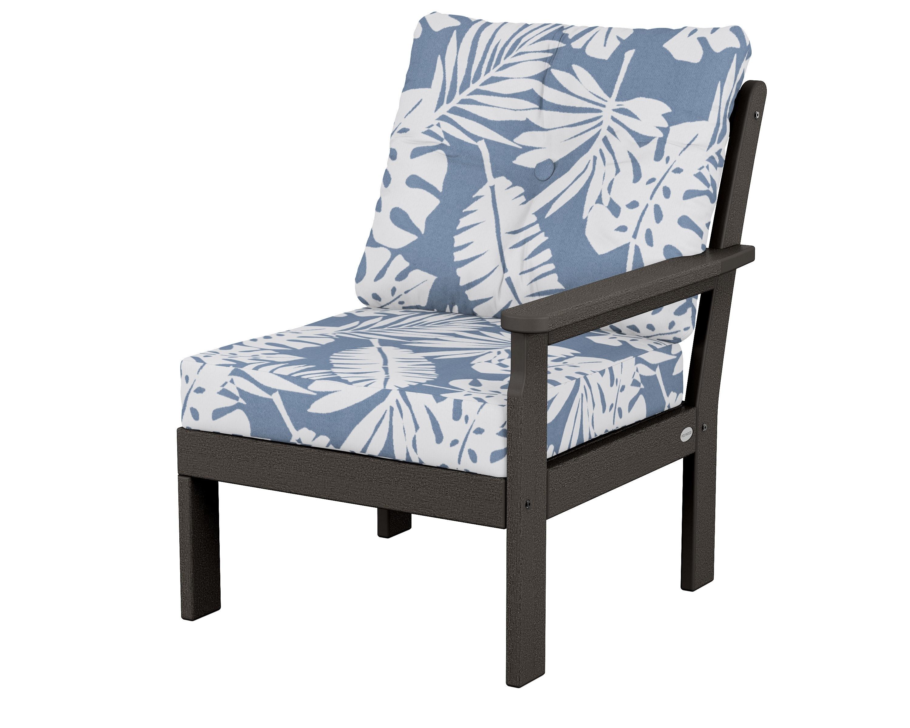 POLYWOOD® Vineyard Modular Right Arm Chair in Vintage Coffee / Leaf Sky Blue