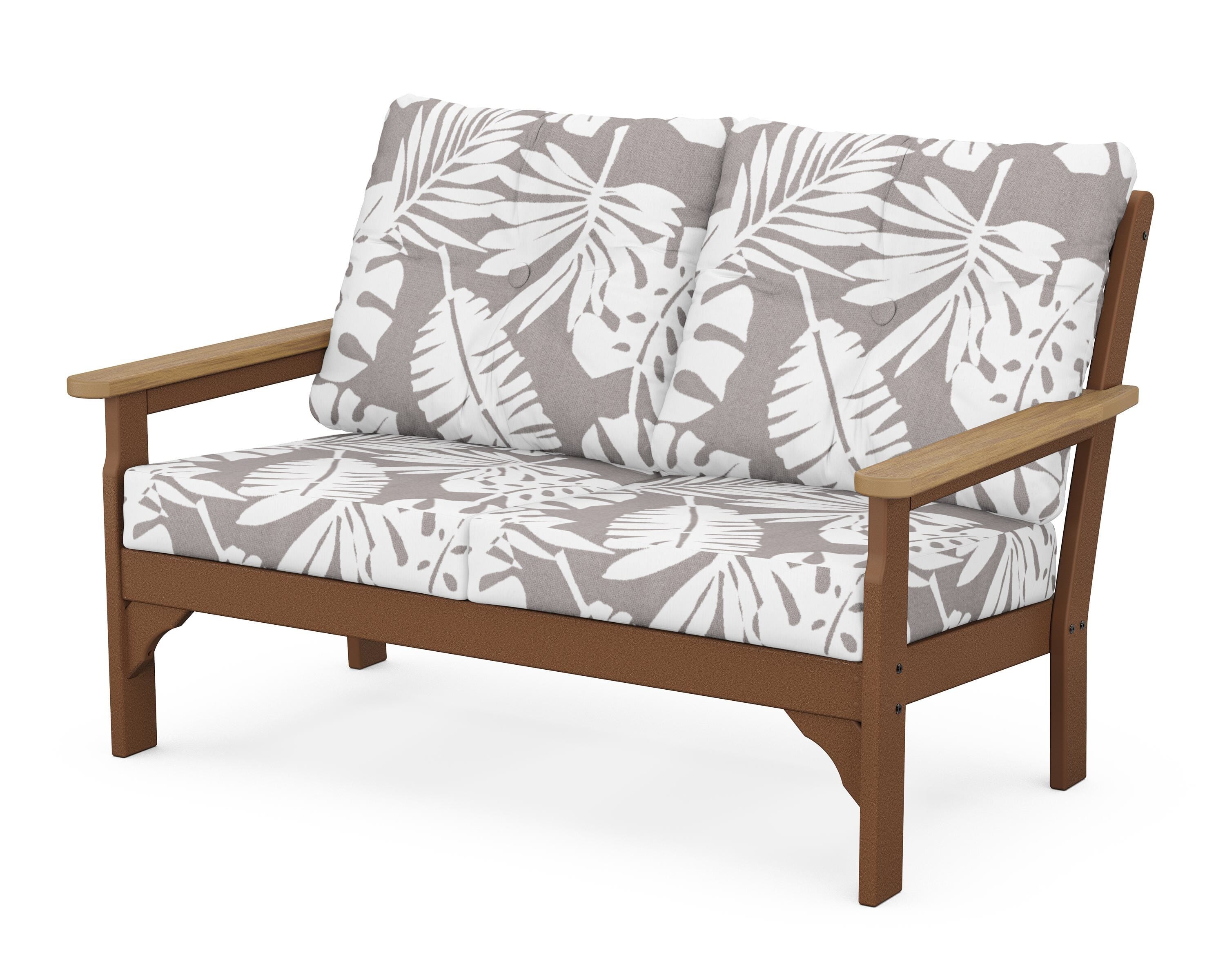POLYWOOD® Vineyard Deep Seating Loveseat in Teak / Natural / Leaf Grey Mist