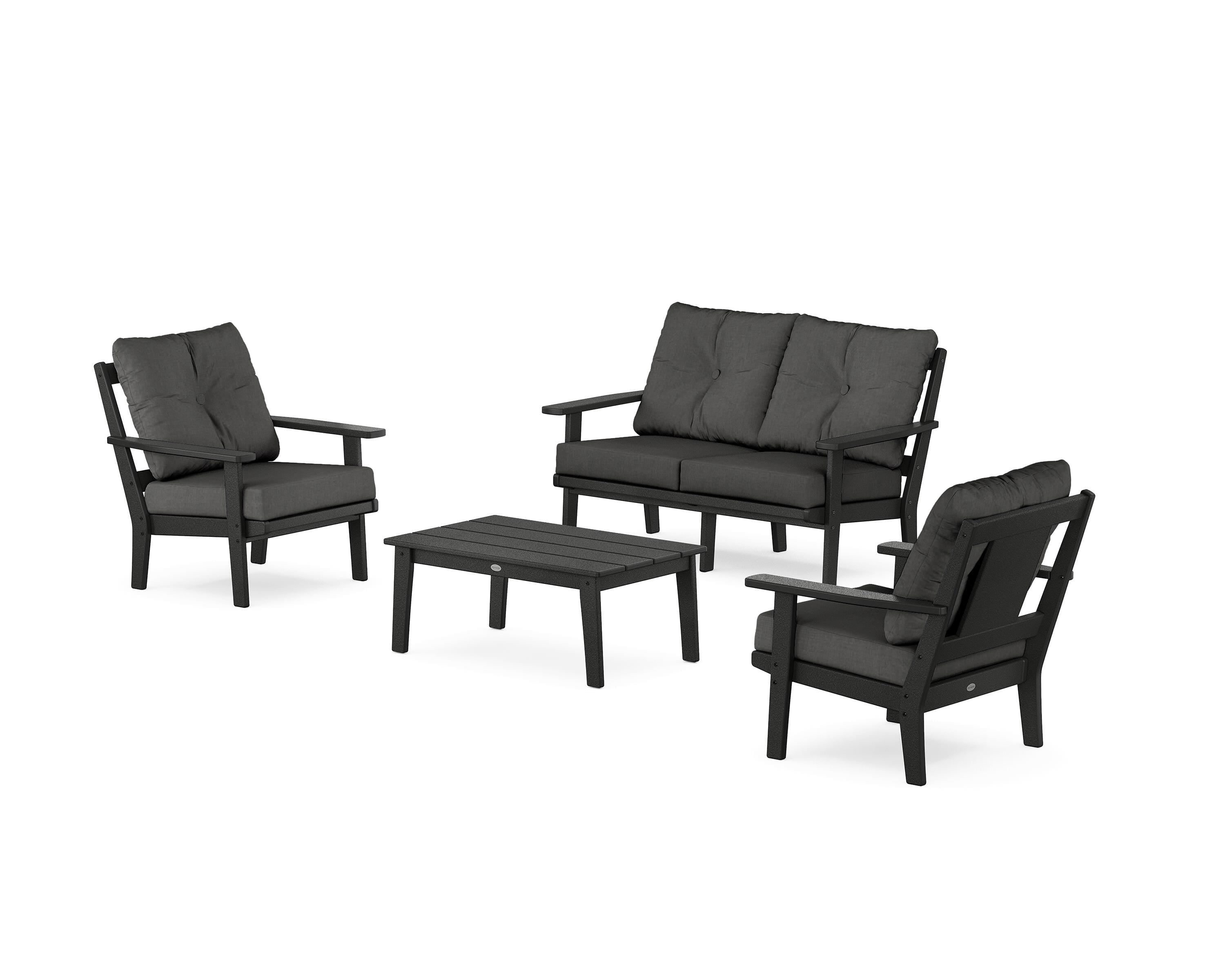 POLYWOOD® Prairie 4-Piece Deep Seating Set with Loveseat in Black / Spectrum Carbon