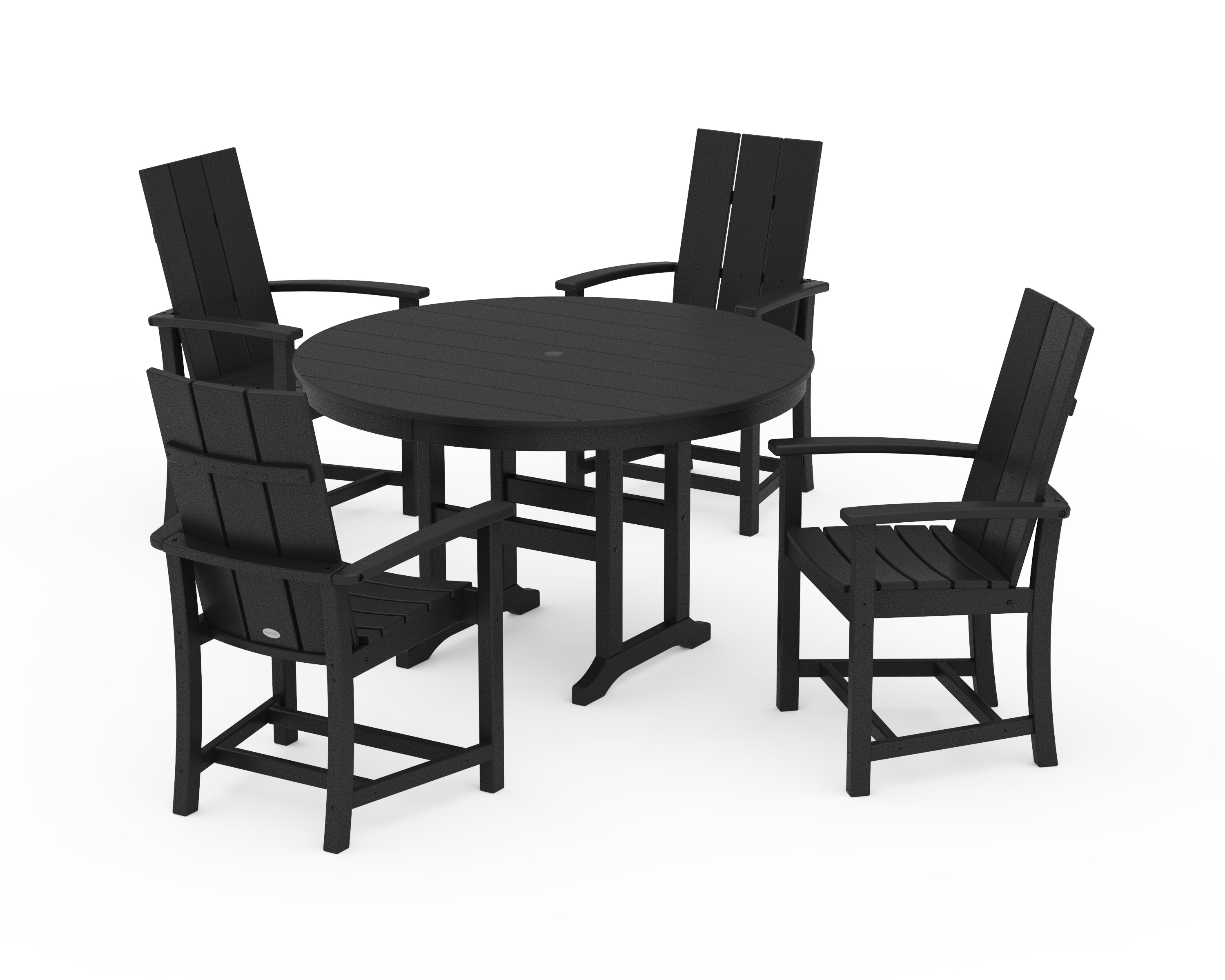 POLYWOOD® Modern Adirondack 5-Piece Round Farmhouse Dining Set in Black