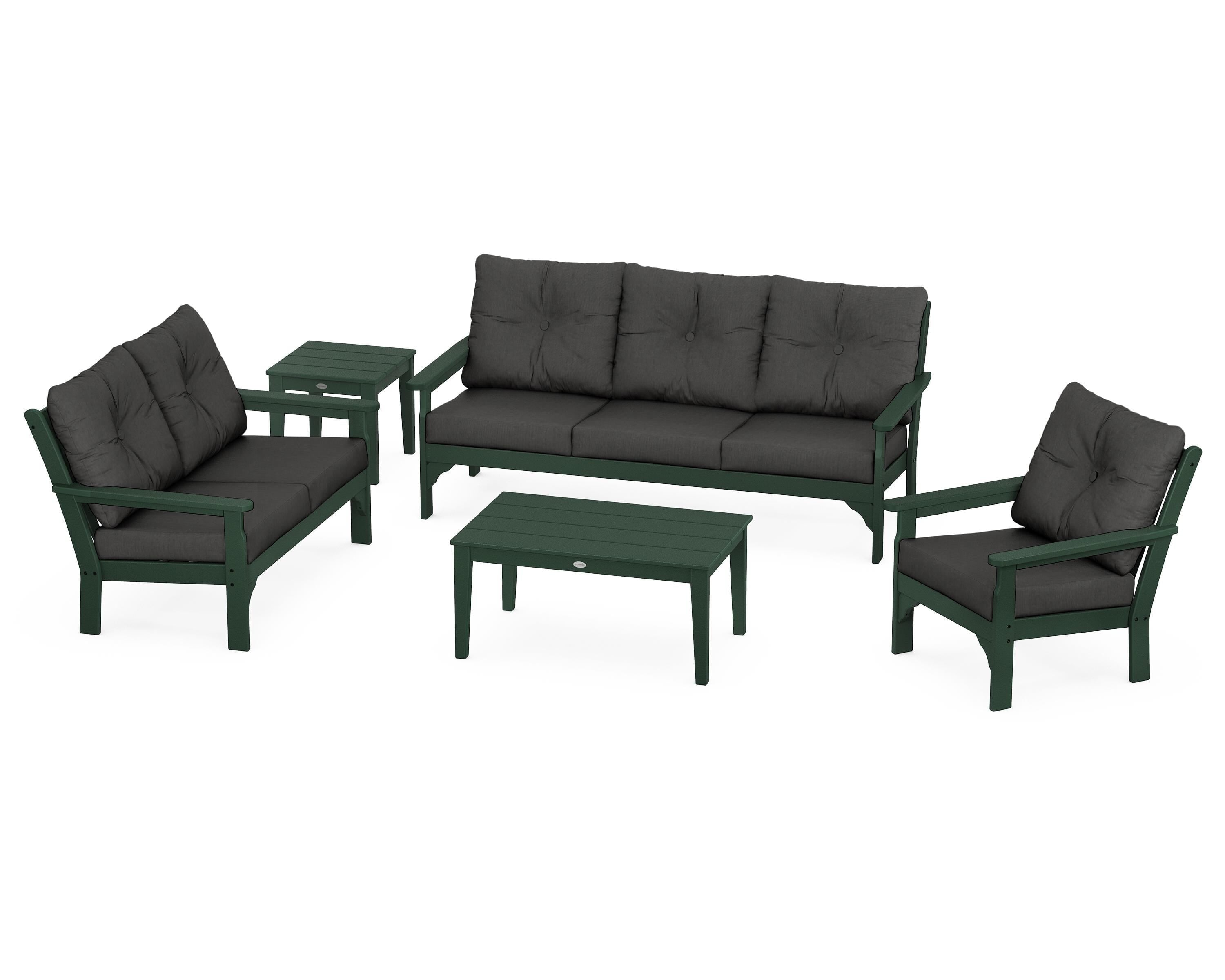 POLYWOOD® Vineyard 5 Piece Deep Seating Set in Green / Spectrum Carbon