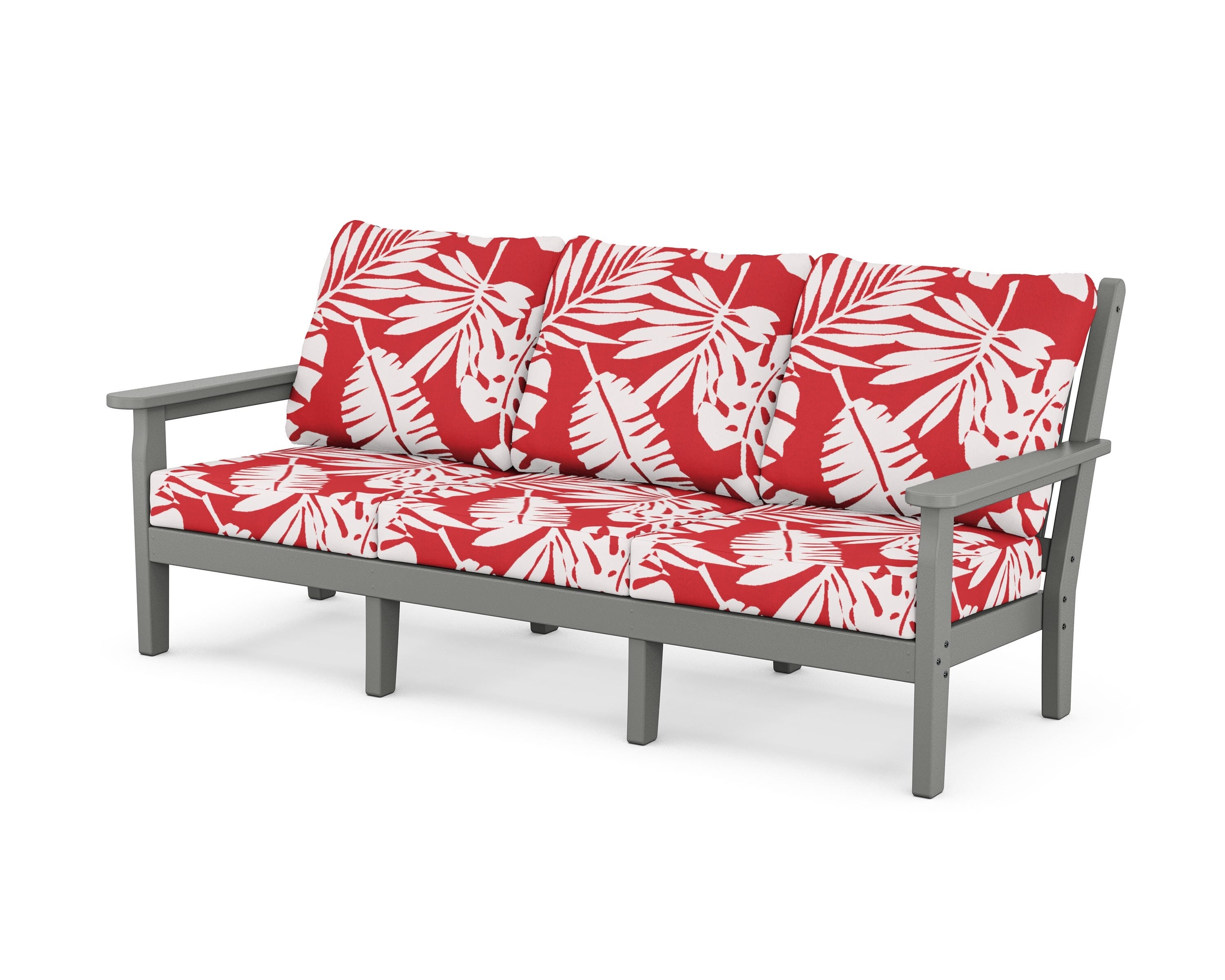 POLYWOOD® Chippendale Deep Seating Sofa in Slate Grey / Leaf Crimson