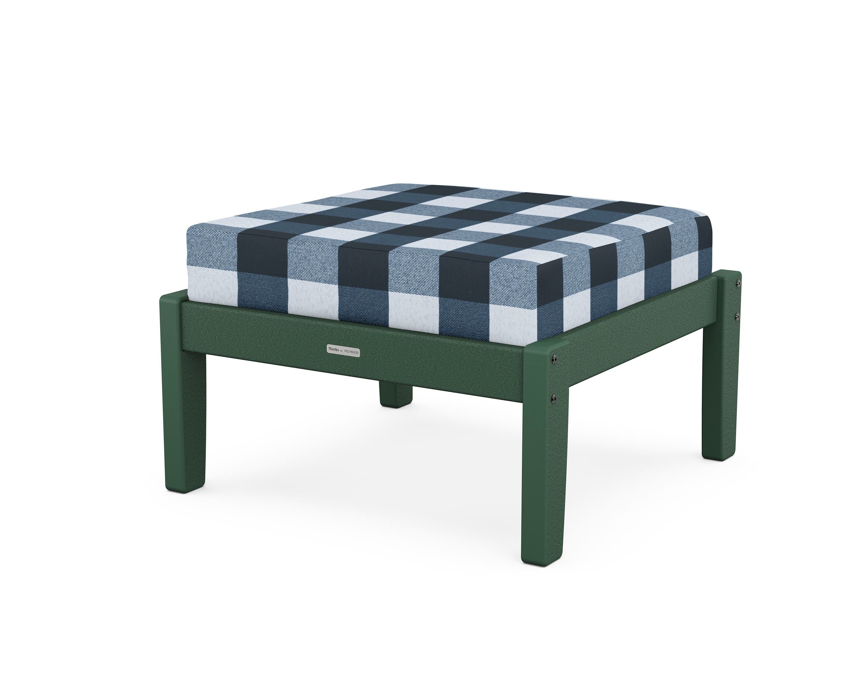 Martha Stewart by POLYWOOD® Chinoiserie Deep Seating Ottoman in Green / Buffalo Plaid Marine Indigo