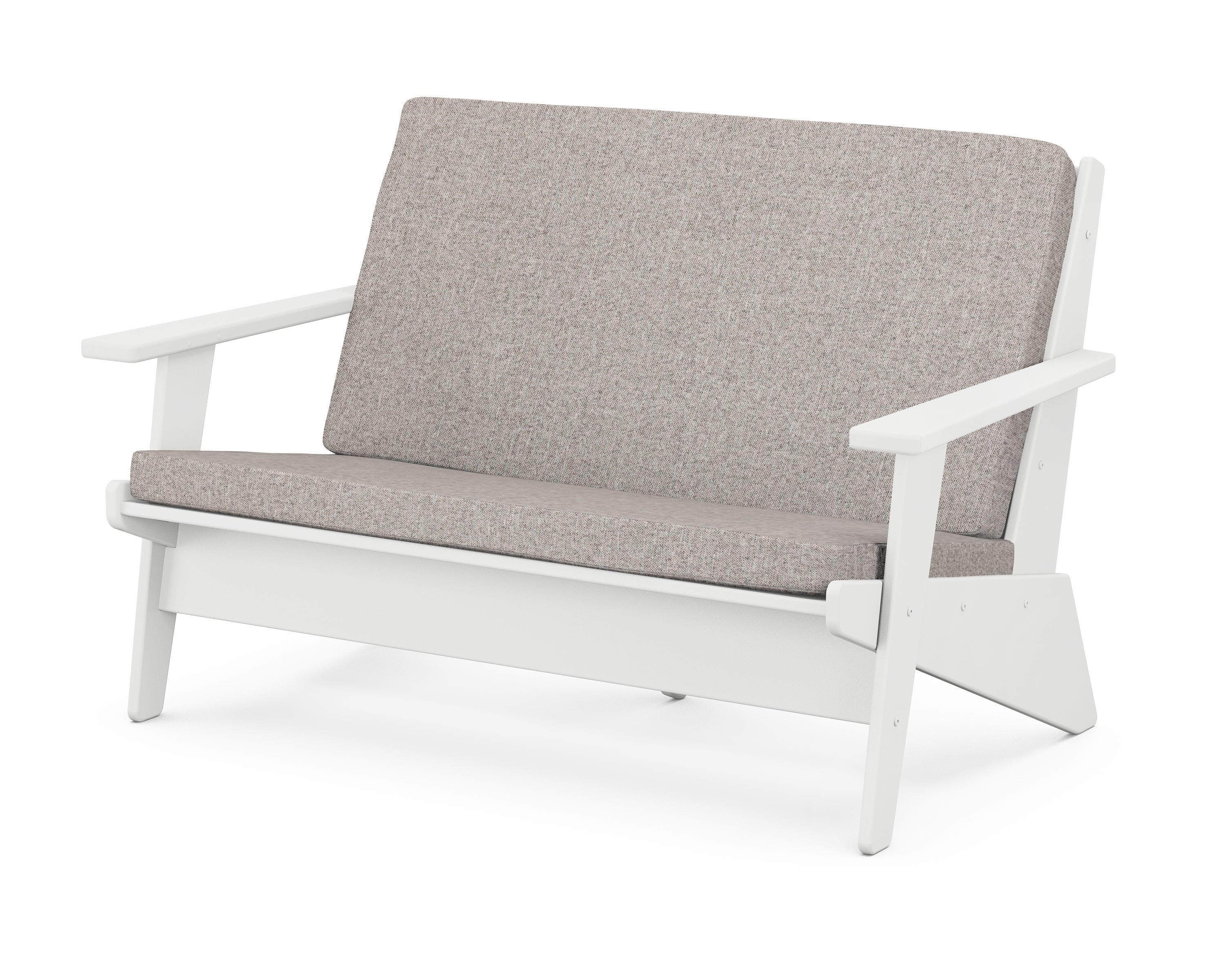 POLYWOOD® Riviera Modern Lounge Loveseat in White / Weathered Tweed