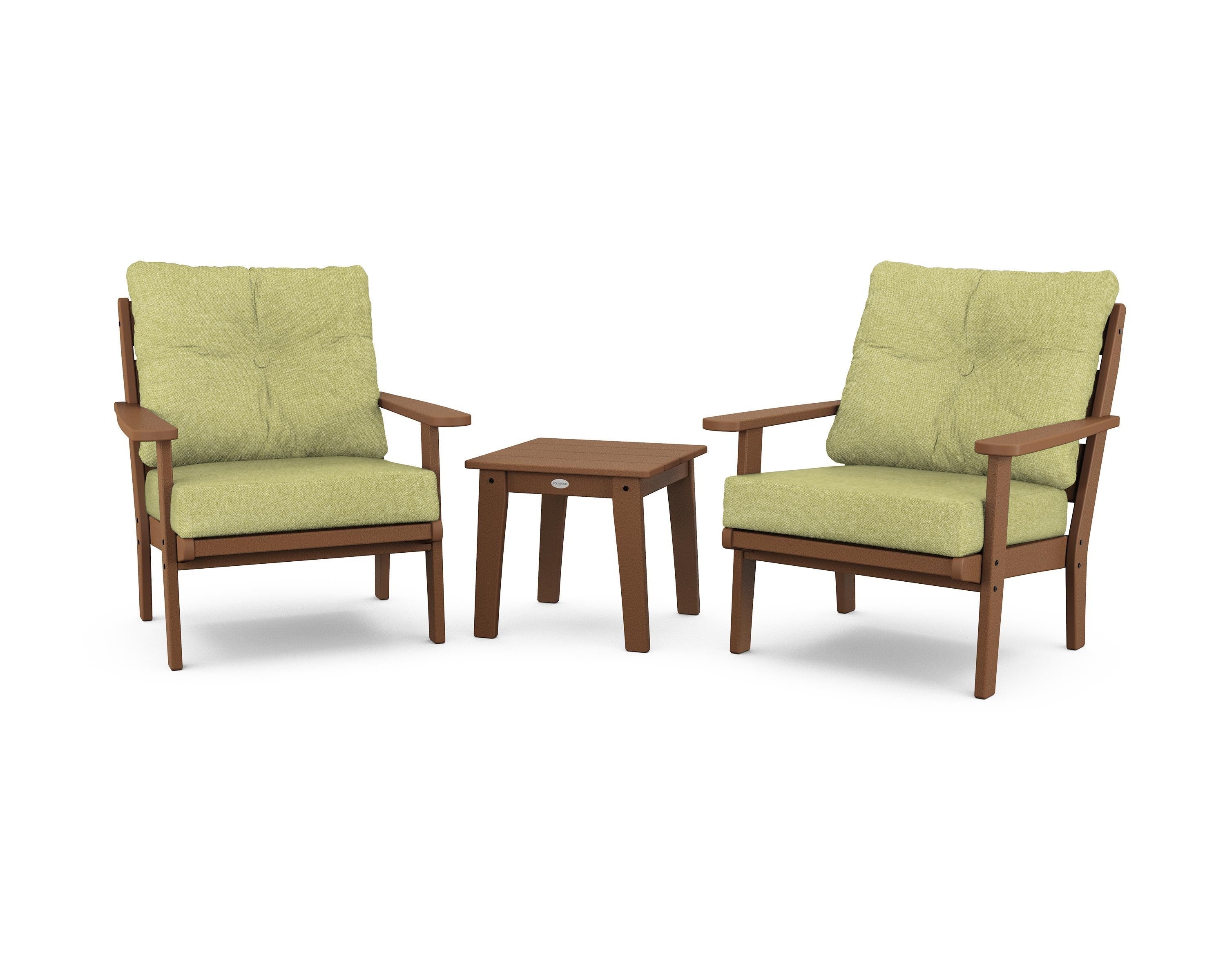 POLYWOOD® Lakeside 3-Piece Deep Seating Chair Set in Teak / Chartreuse Boucle