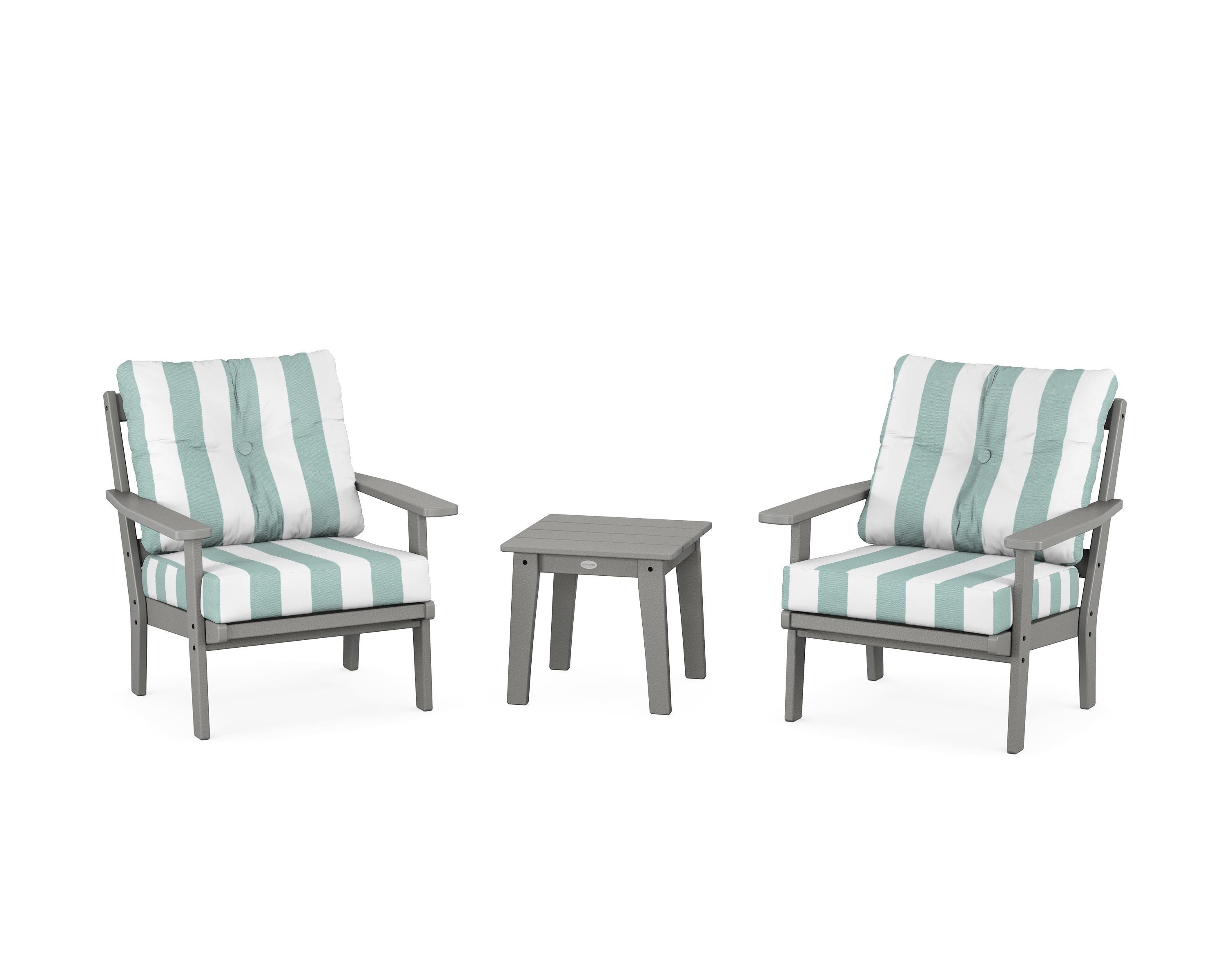 POLYWOOD® Prairie 3-Piece Deep Seating Set in Slate Grey / Cabana Stripe Glacier Spa