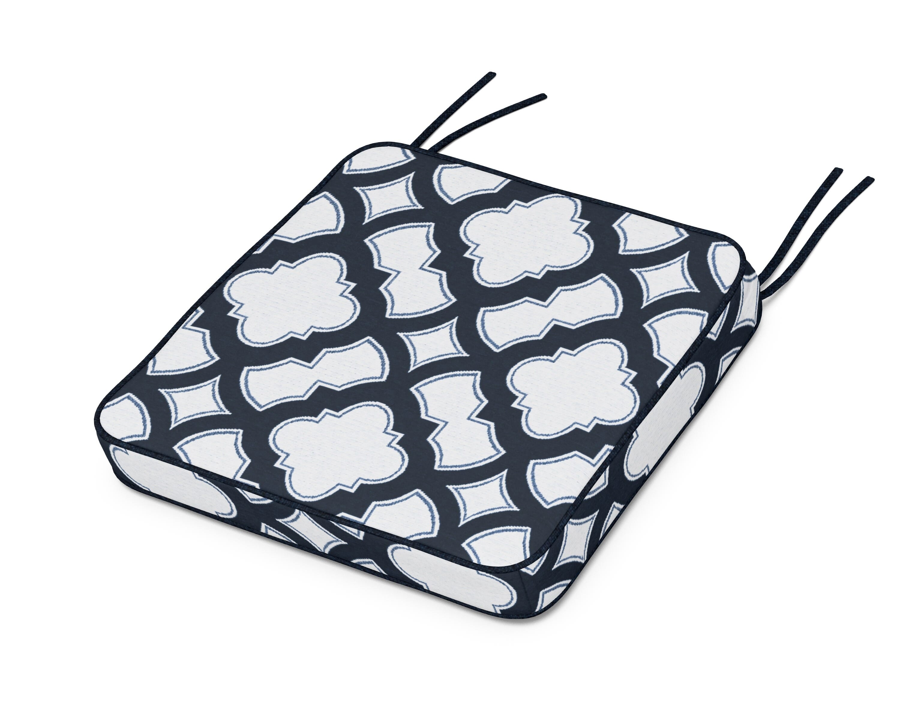Martha Stewart by POLYWOOD® Chinoiserie Side Chair Seat Cushion in Trellis Marine Indigo
