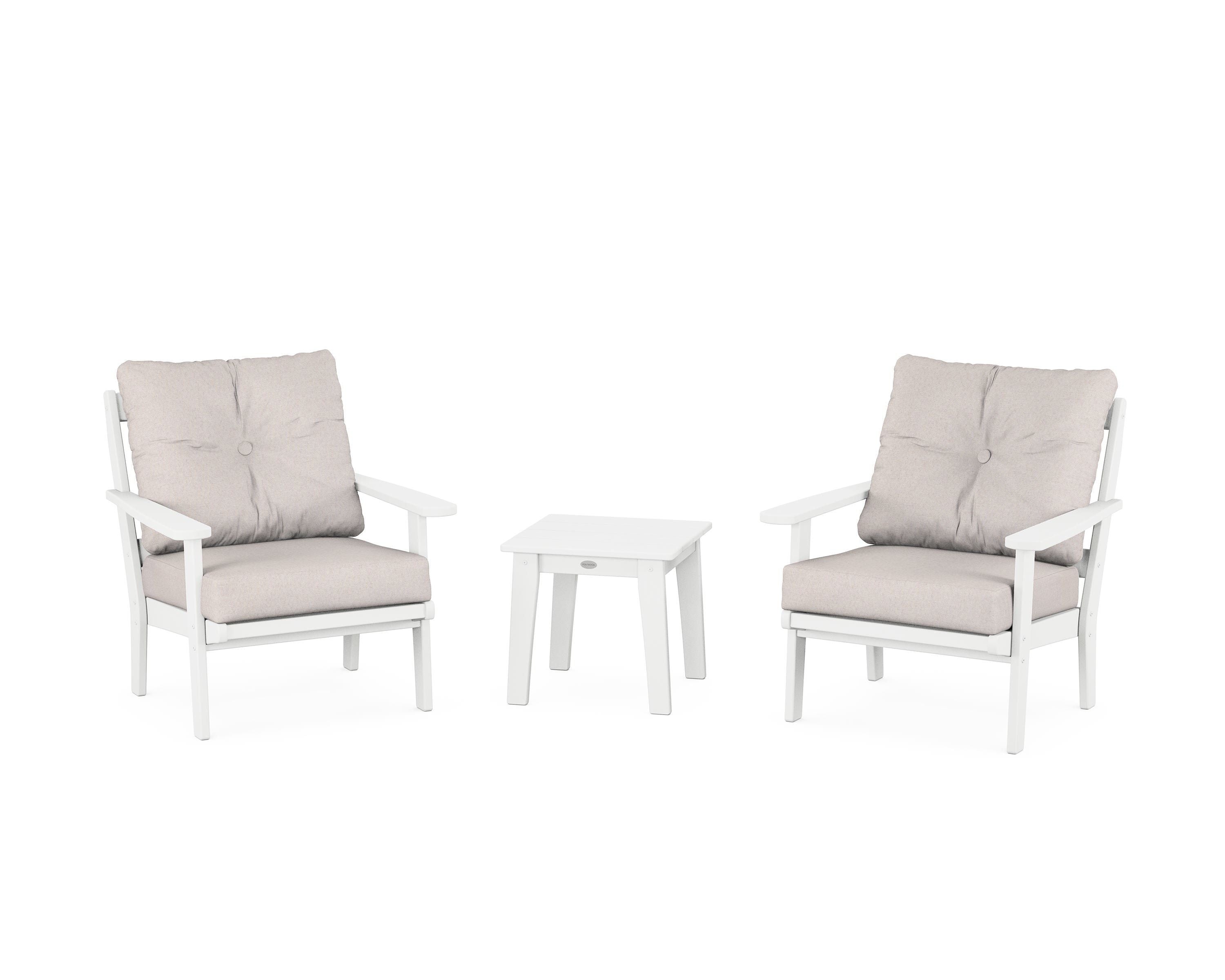 POLYWOOD® Mission 3-Piece Deep Seating Set in White / Dune Burlap