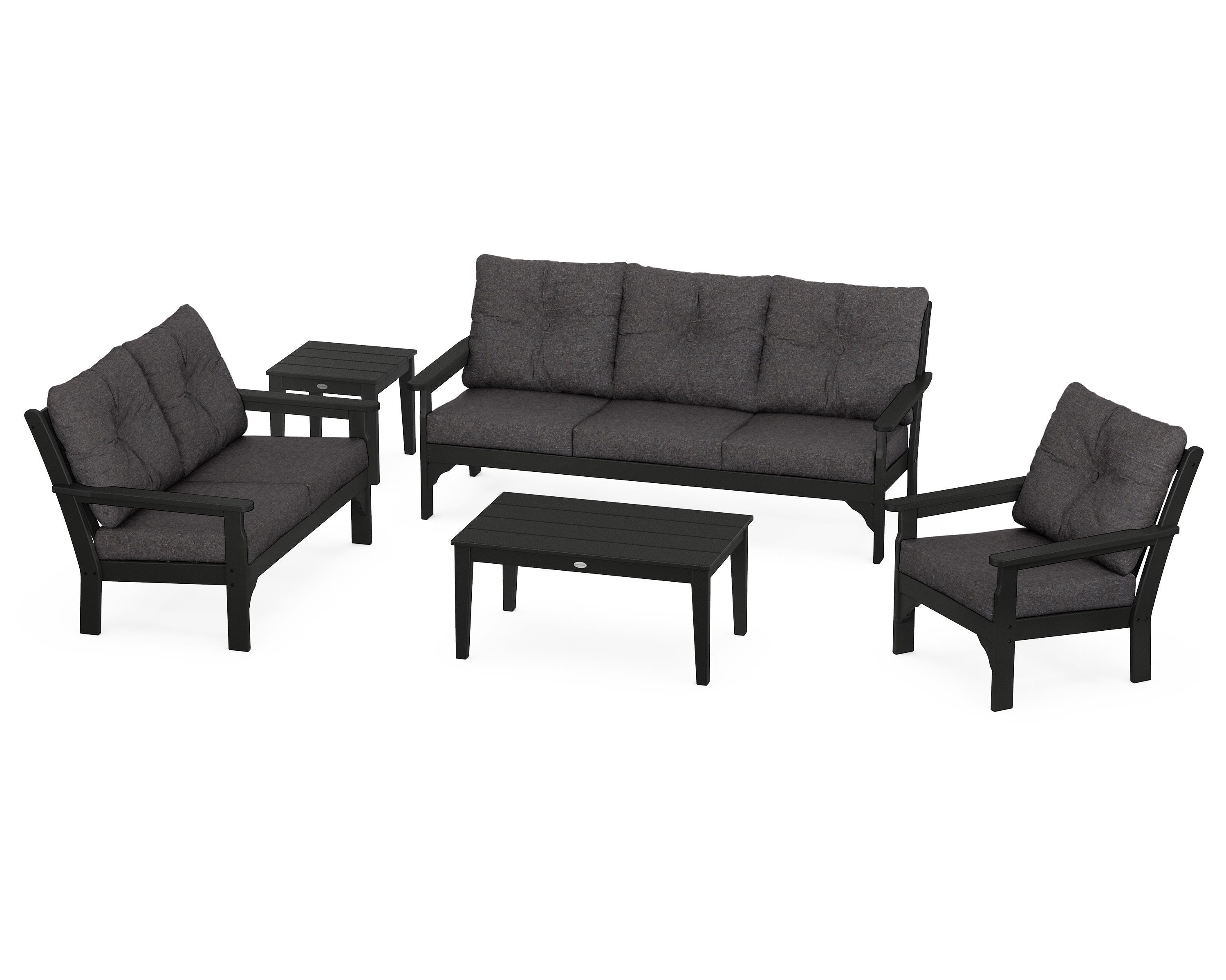 POLYWOOD® Vineyard 5 Piece Deep Seating Set in Black / Ash Charcoal
