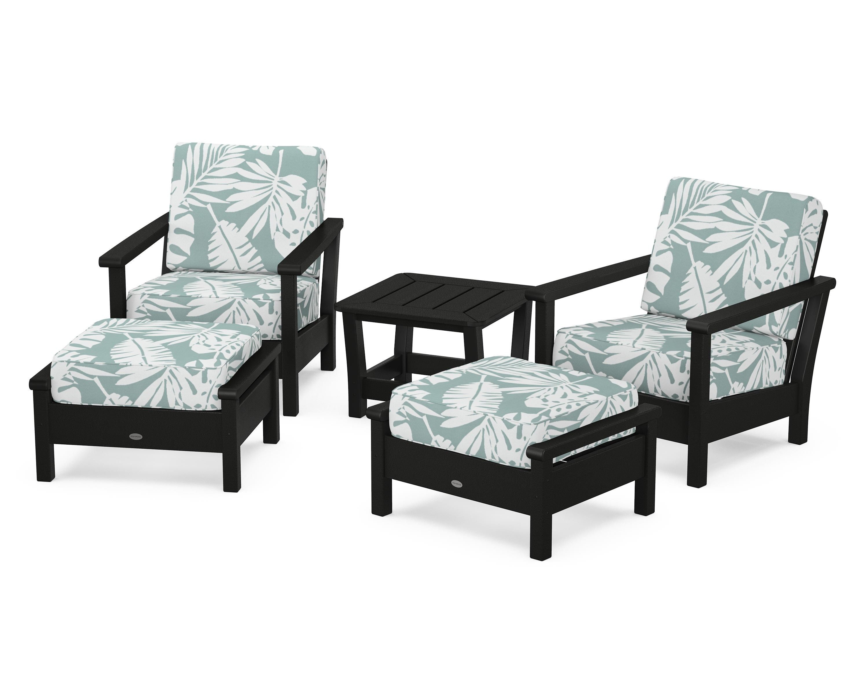 POLYWOOD® Harbour 5-Piece Deep Seating Chair Set in Black / Leaf Glacier Spa