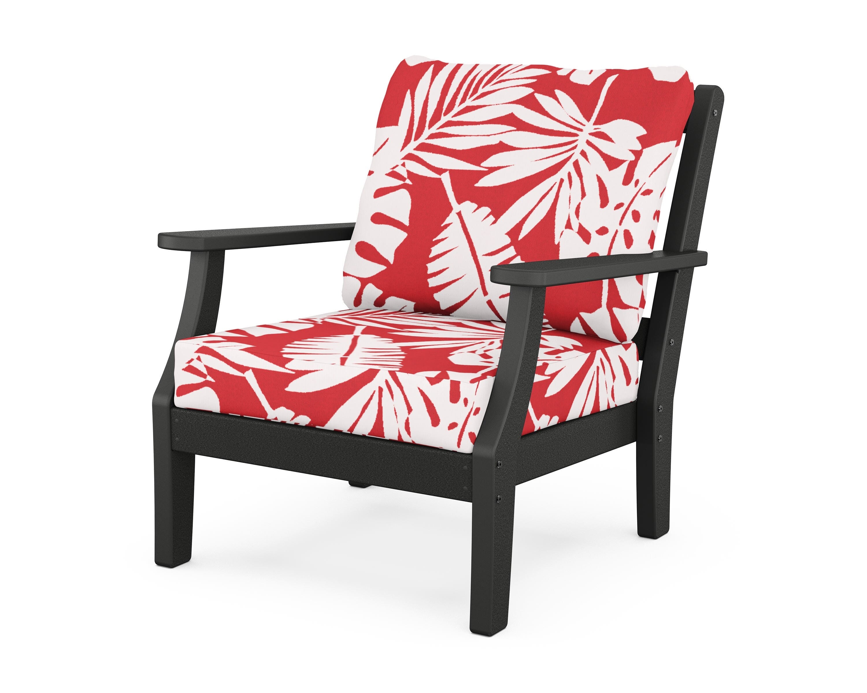 Martha Stewart by POLYWOOD® Chinoiserie Deep Seating Chair in Black / Leaf Crimson