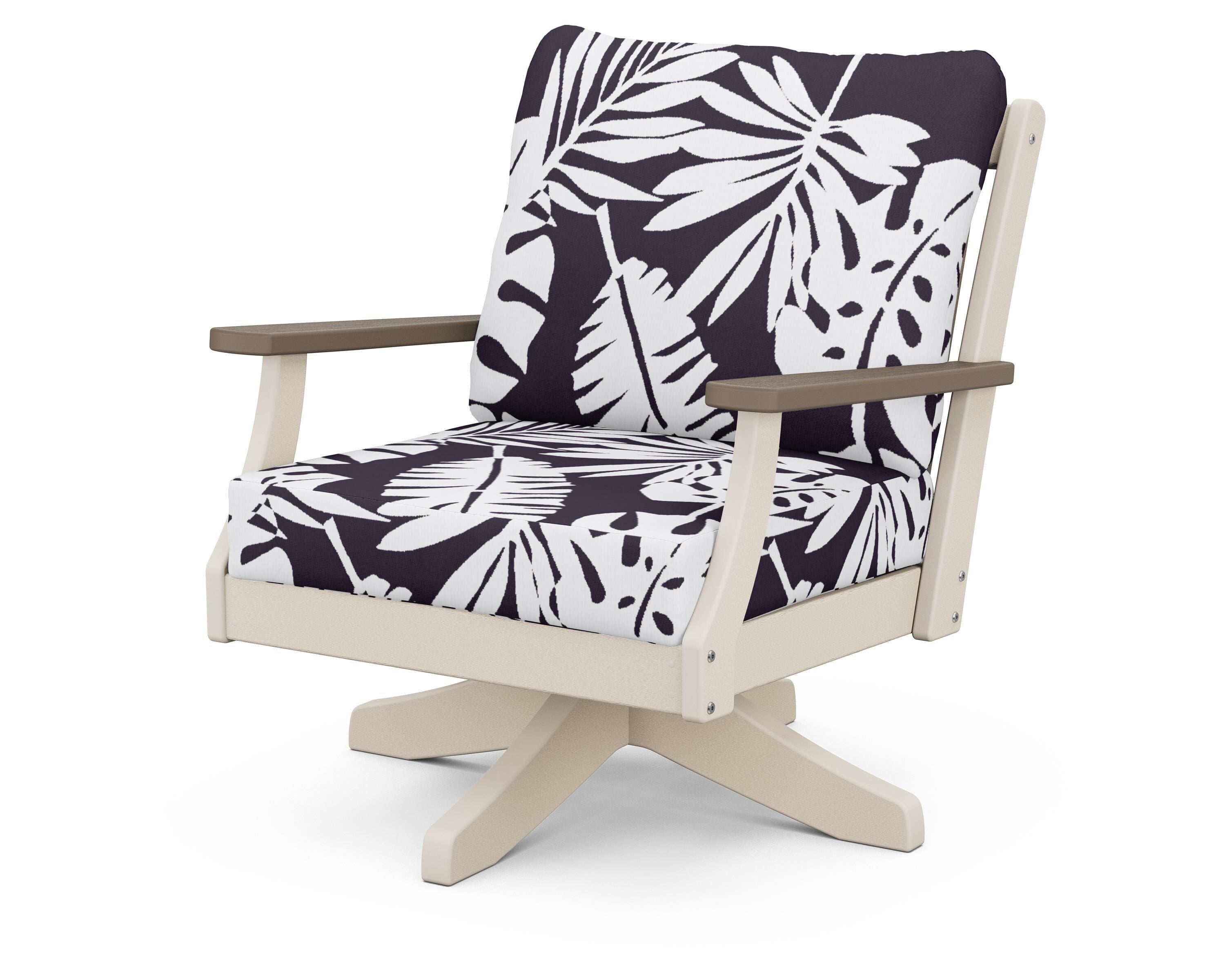 POLYWOOD® Braxton Deep Seating Swivel Chair in Sand / Kona / Leaf Navy