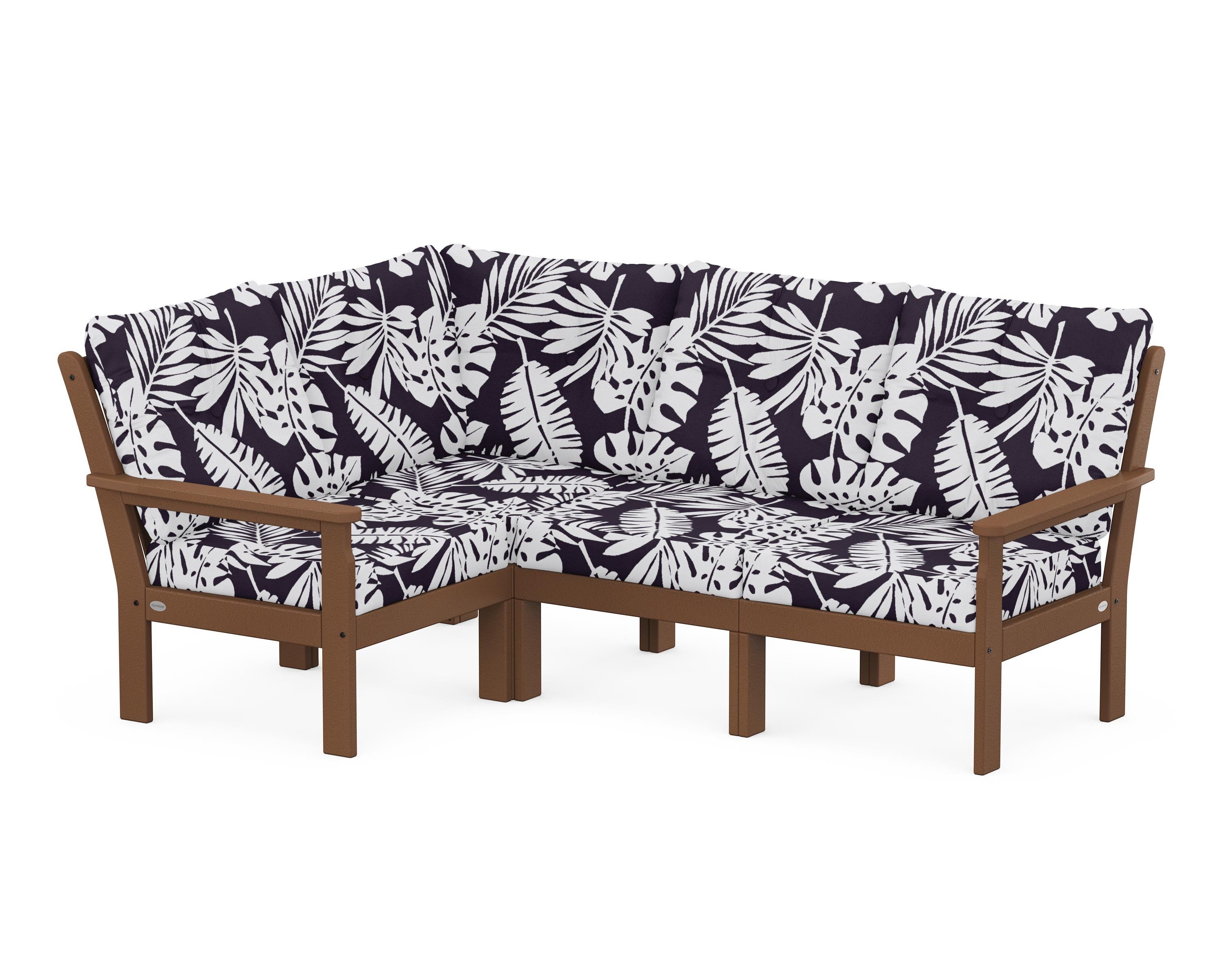 POLYWOOD® Vineyard 4-Piece Sectional in Teak / Leaf Navy