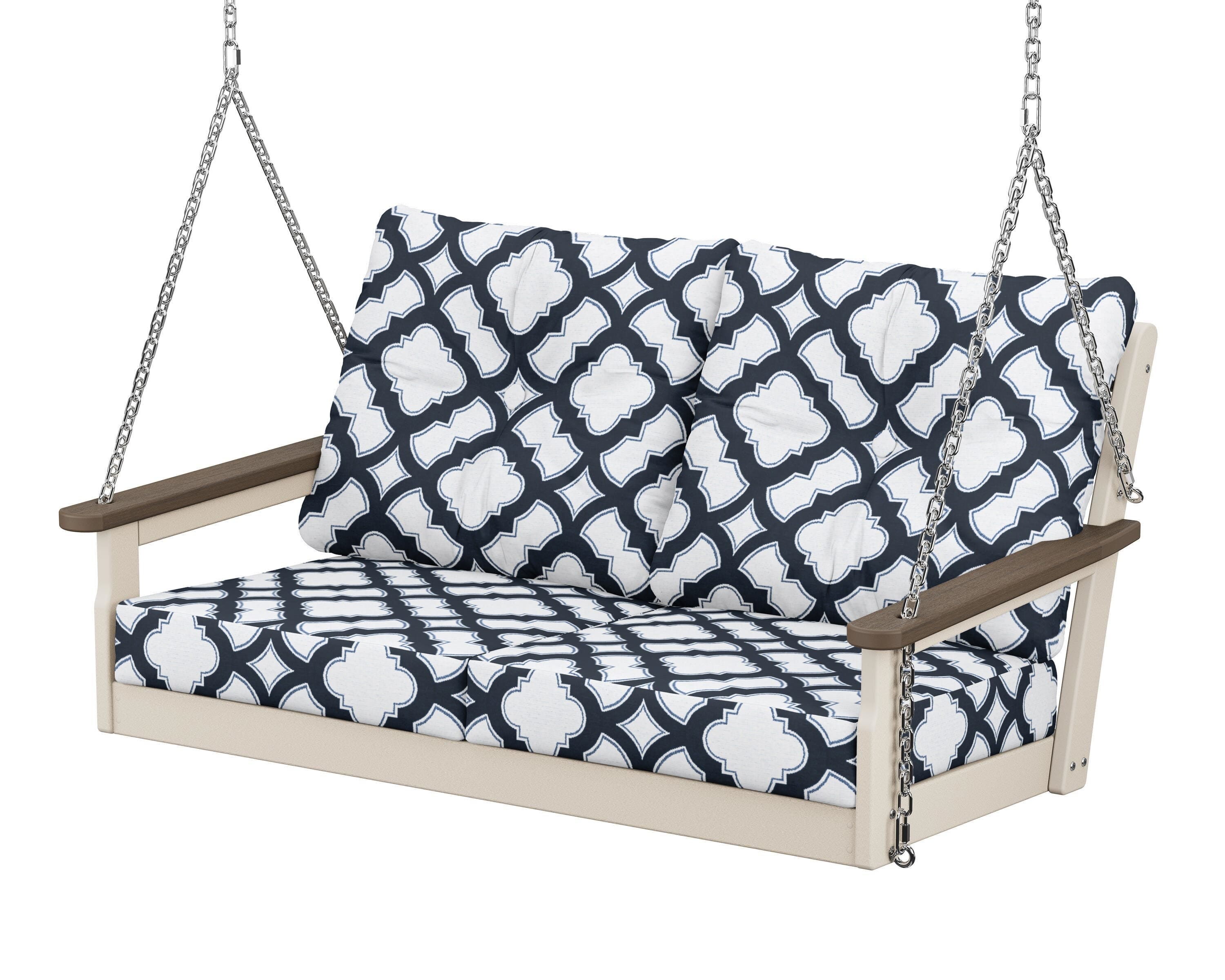 POLYWOOD® Vineyard Deep Seating Swing in Sand / Kona / Trellis Marine Indigo
