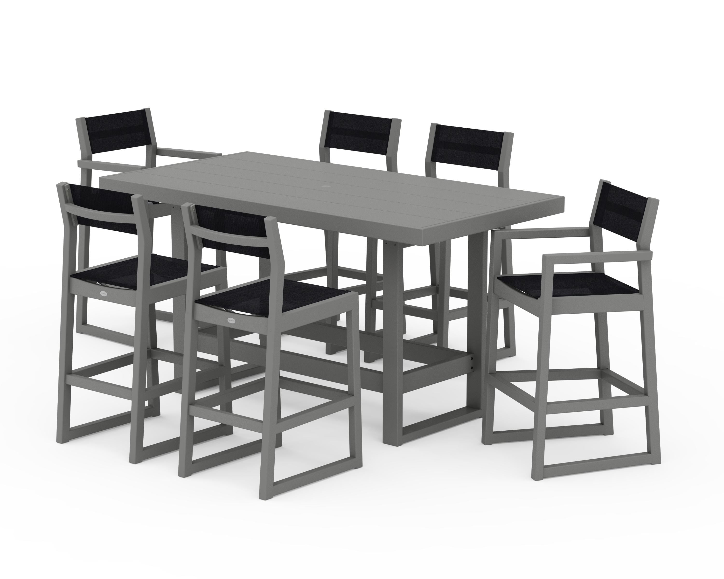 POLYWOOD® EDGE Sling 7-Piece Bar Table Set in Slate Grey / Black Sling