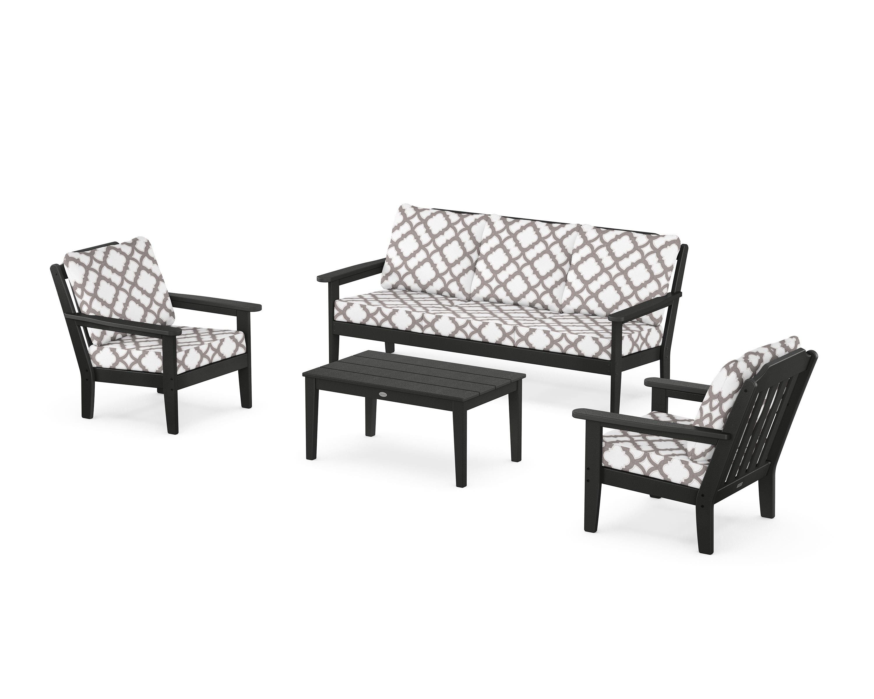 Country Living Cottage 4-Piece Deep Seating Set with Sofa in Black / Trellis Grey Mist