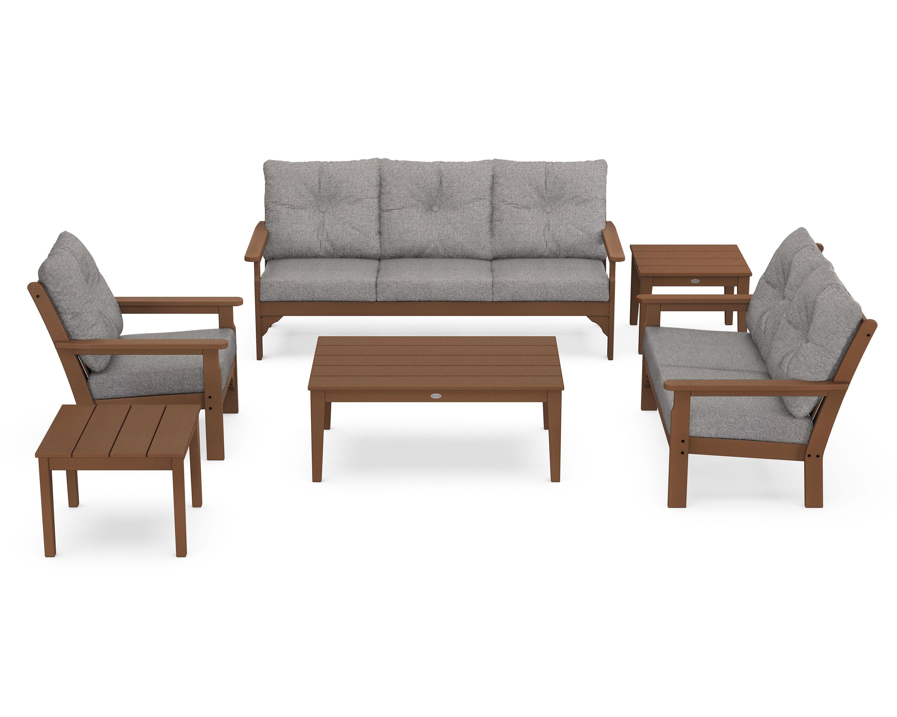 POLYWOOD® Vineyard 6-Piece Deep Seating Set in Teak / Grey Mist