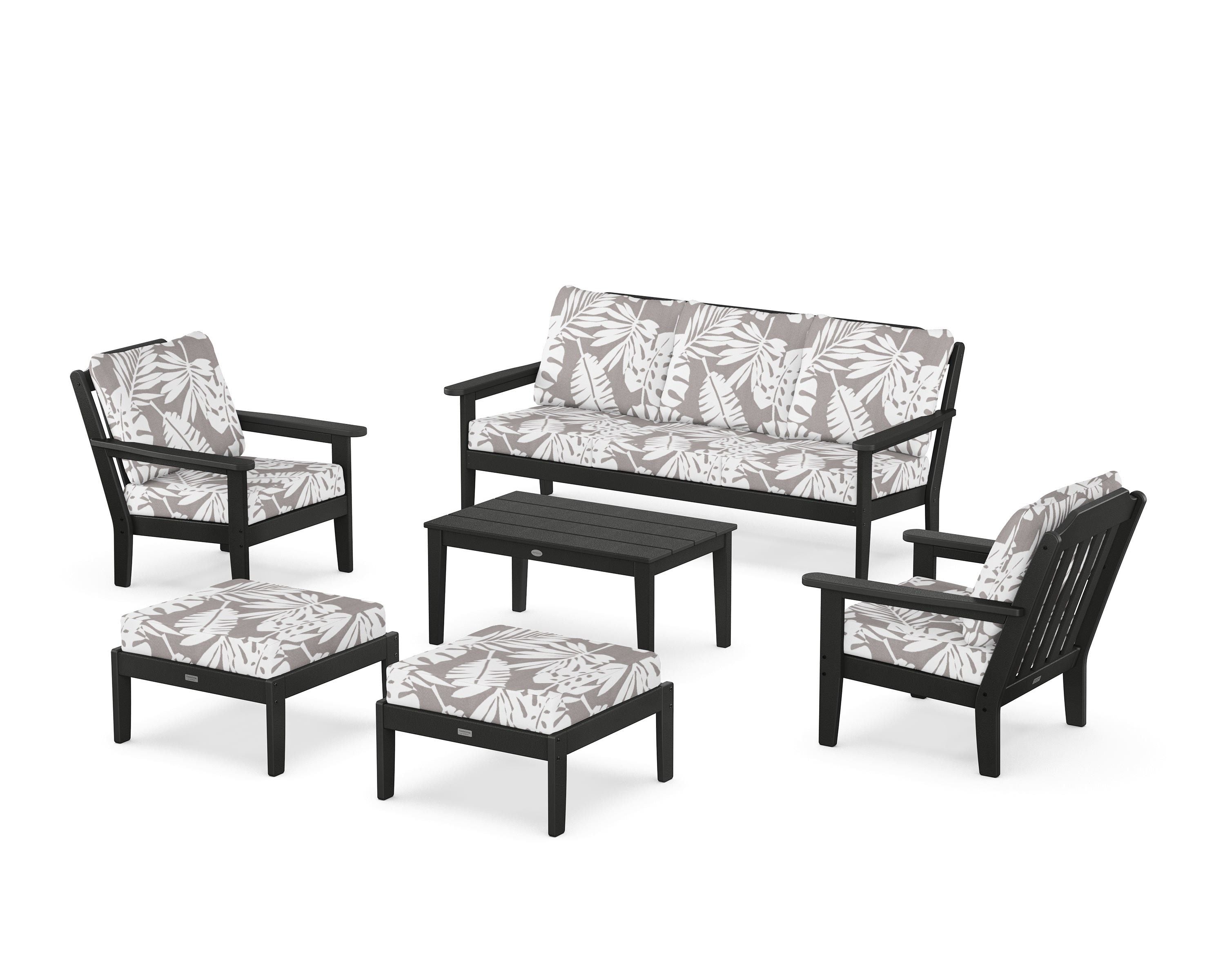 Country Living Cottage 6-Piece Lounge Sofa Set in Black / Leaf Grey Mist
