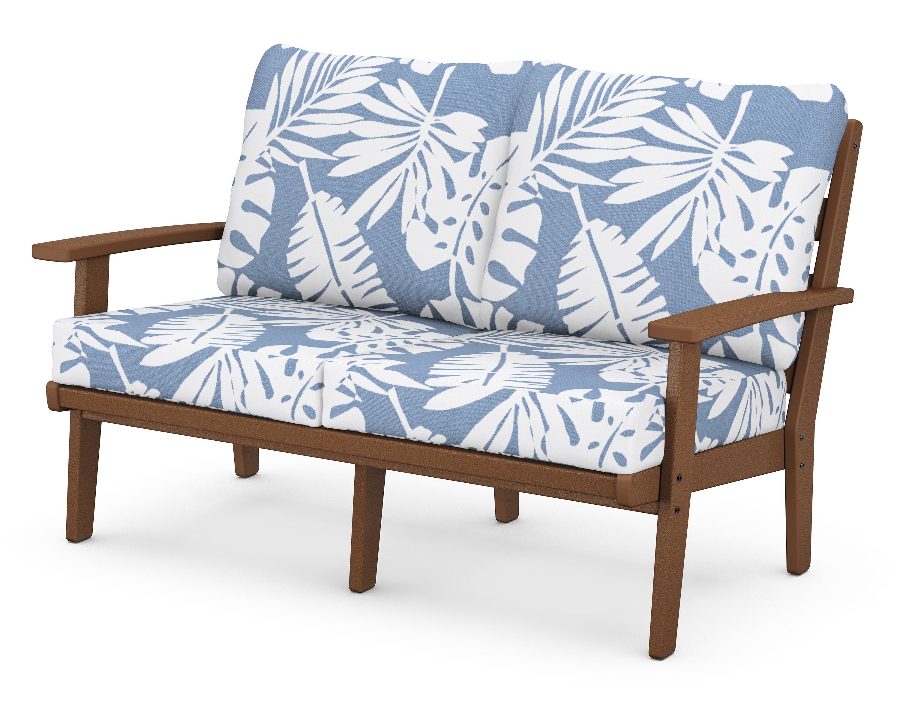 POLYWOOD® Grant Park Deep Seating Loveseat in Teak / Leaf Sky Blue