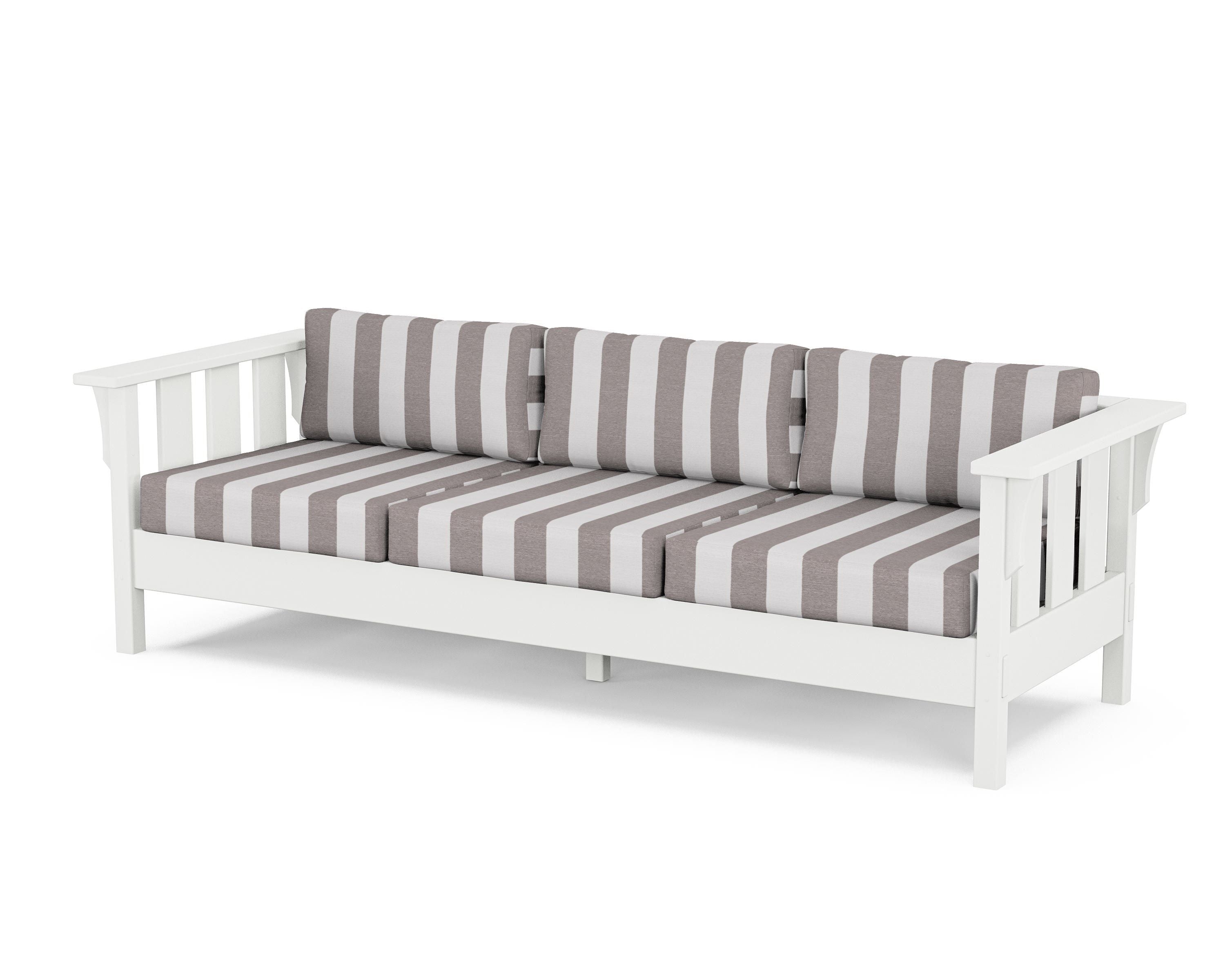 Martha Stewart by POLYWOOD® Acadia Deep Seating Sofa in White / Cabana Stripe Grey Mist