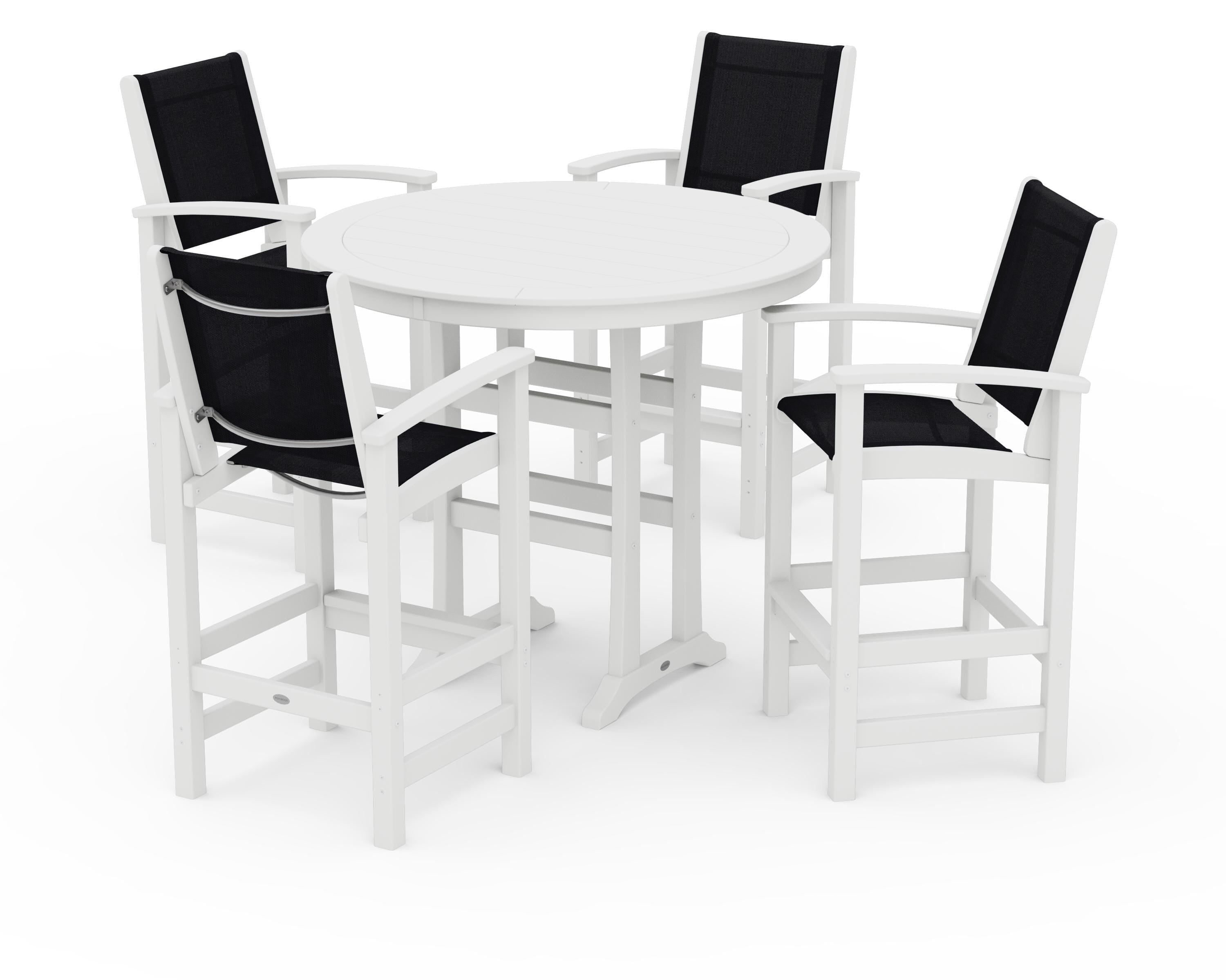 POLYWOOD® Coastal 5-Piece Nautical Trestle Bar Set in White / Black Sling