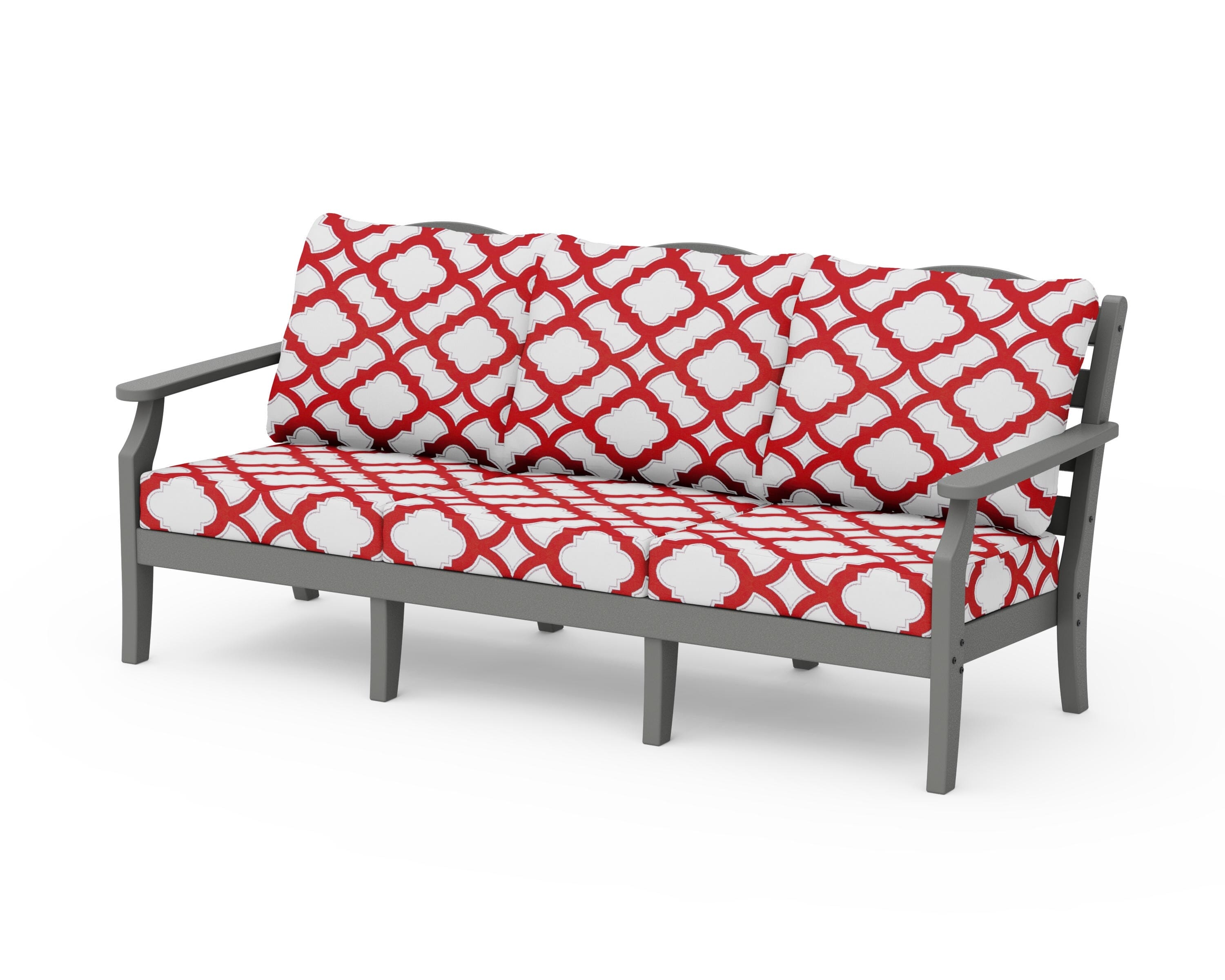 Draper James™ by POLYWOOD® Savannah Deep Seating Sofa in Slate Grey / Trellis Crimson
