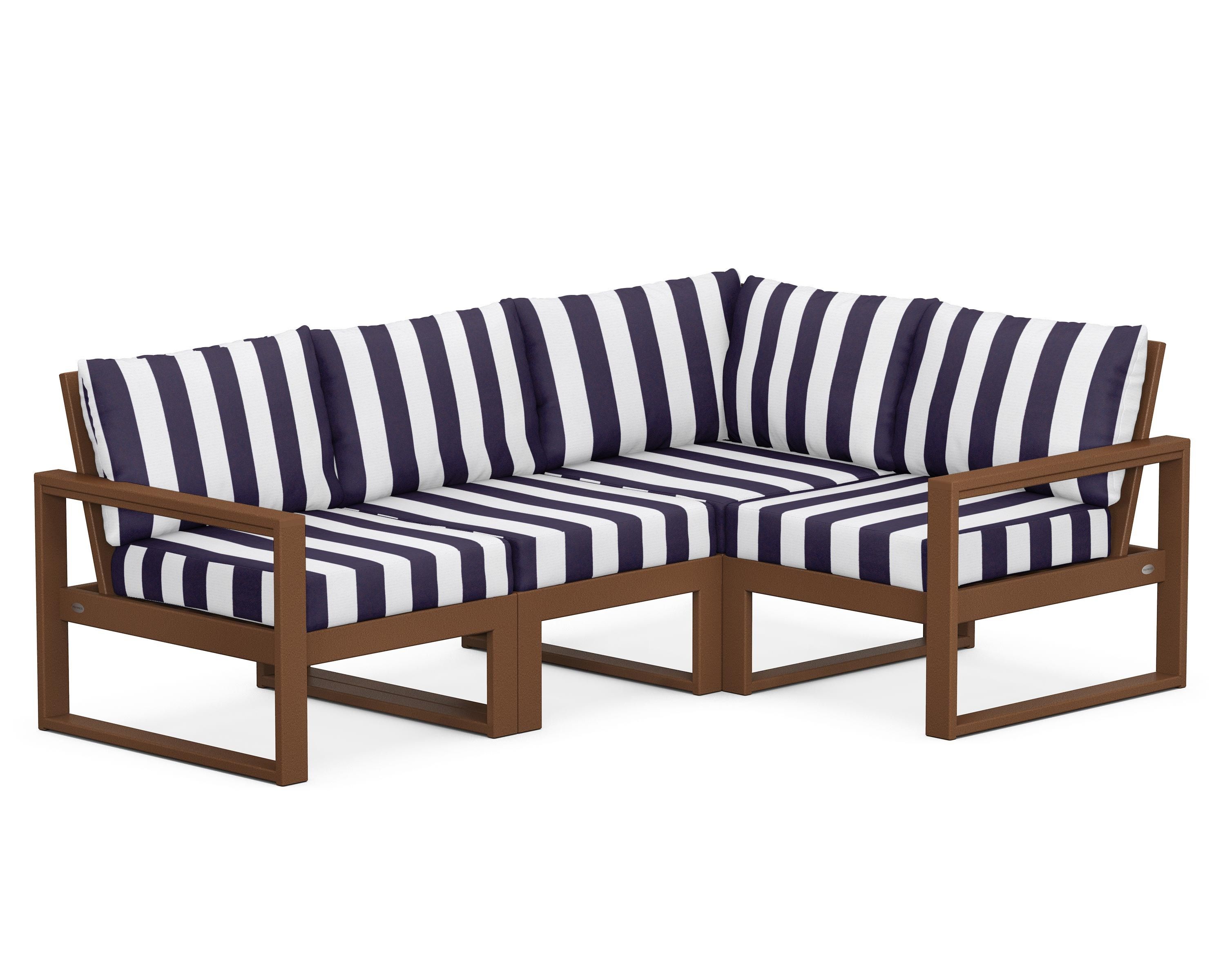 POLYWOOD® EDGE 4-Piece Modular Deep Seating Set in Teak / Cabana Stripe Navy
