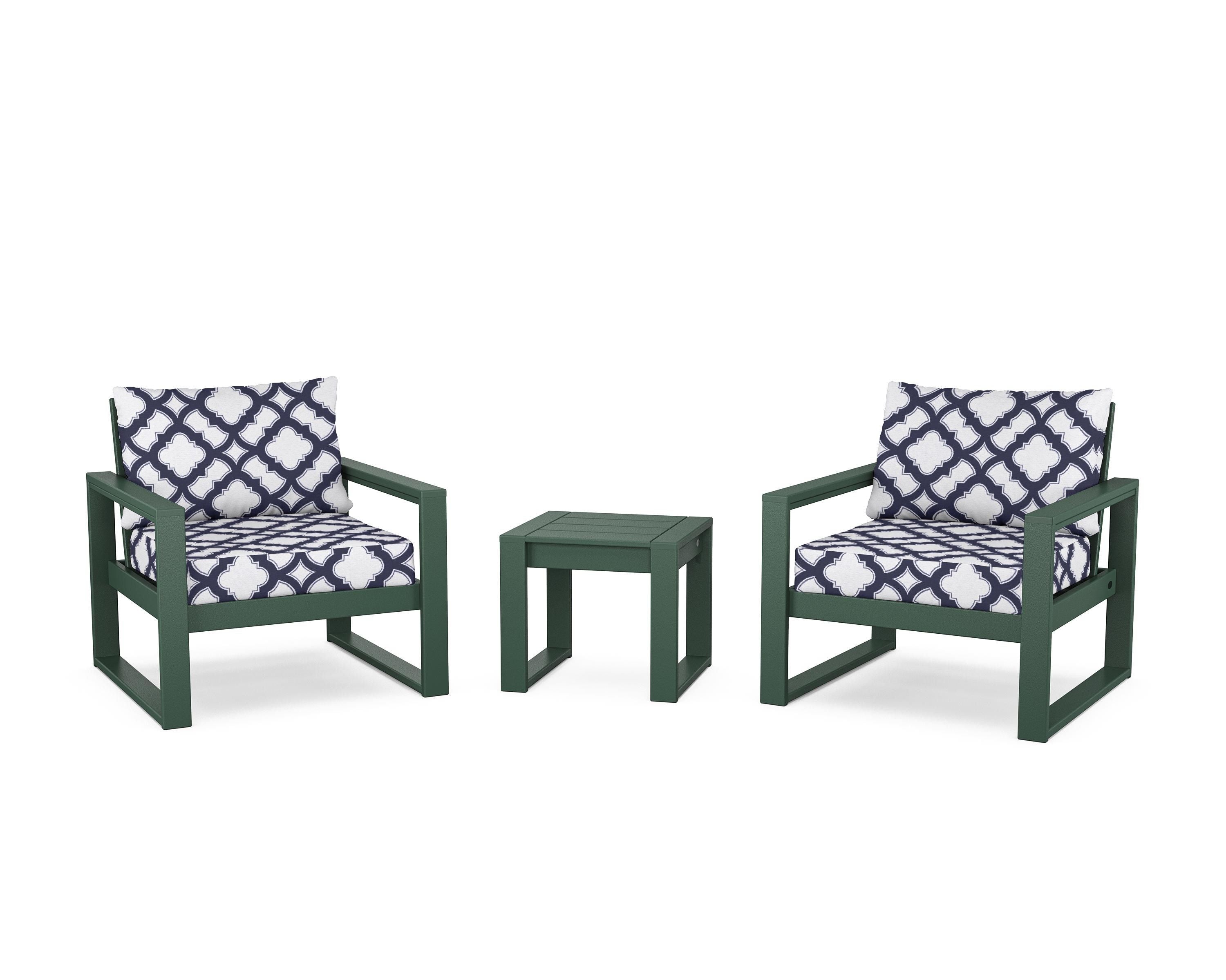 POLYWOOD® EDGE Sectional 3-Piece Deep Seating Set in Green / Trellis Navy
